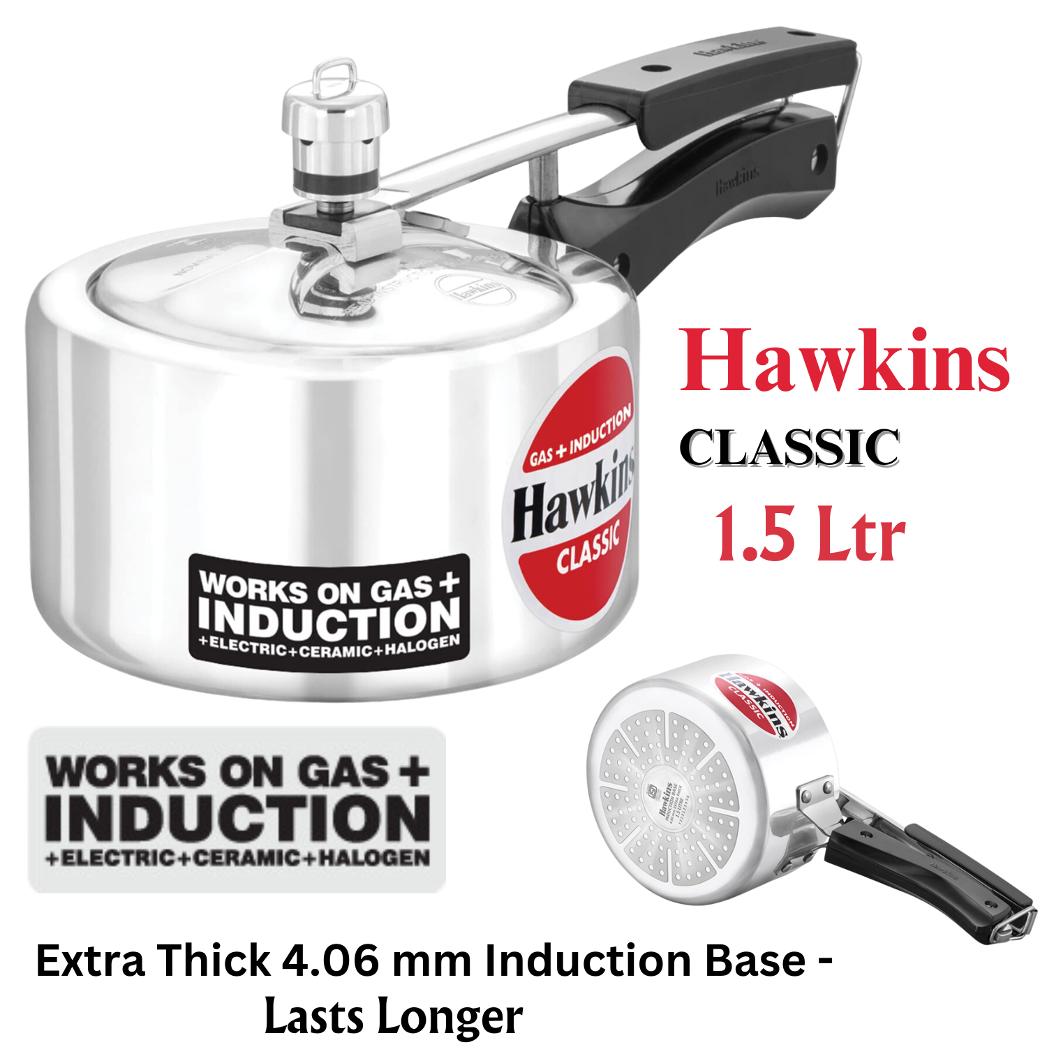 Hawkins Classic Aluminum New Improved Pressure Cooker 4-Liter