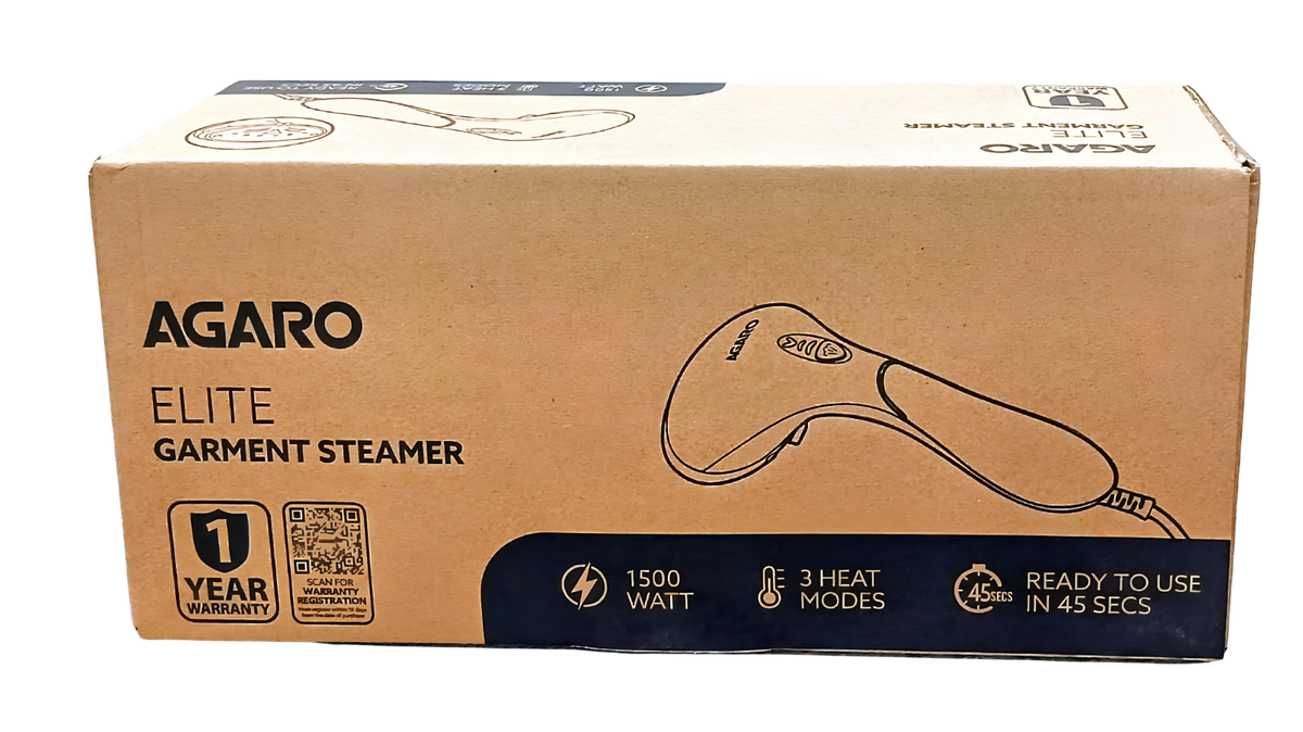 AGARO Elite Garment Steamer - 1500W Steamer for Ironing Clothes - 25g/min, 3 Steam Modes, 100 ml Tank, Compact & Lightweight, Travel Friendly, For All Fabric