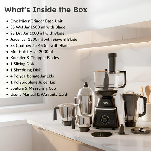 PRESTIGE Prisma Pro 750W 5 Jars Mixer Grinder Stainless Steel Jars 3U, Multi Utility Jar 1 U & Juice Jar 1 U | 6 Super-Efficient Blades | Black & Silver