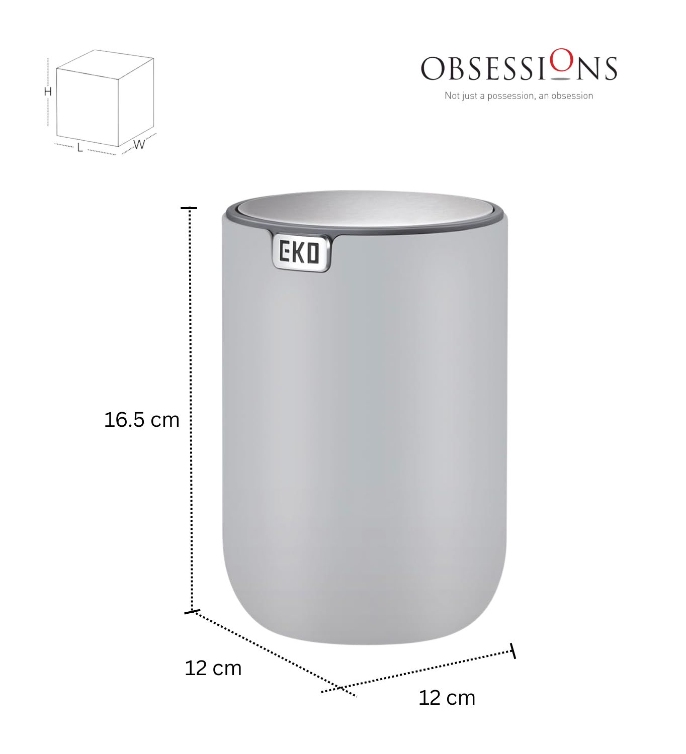 OBSSESSIONS Fandy Mini Desk Trash Can with Swing-Top Lid 1.5 Ltr | Round | For Office, Home, Car