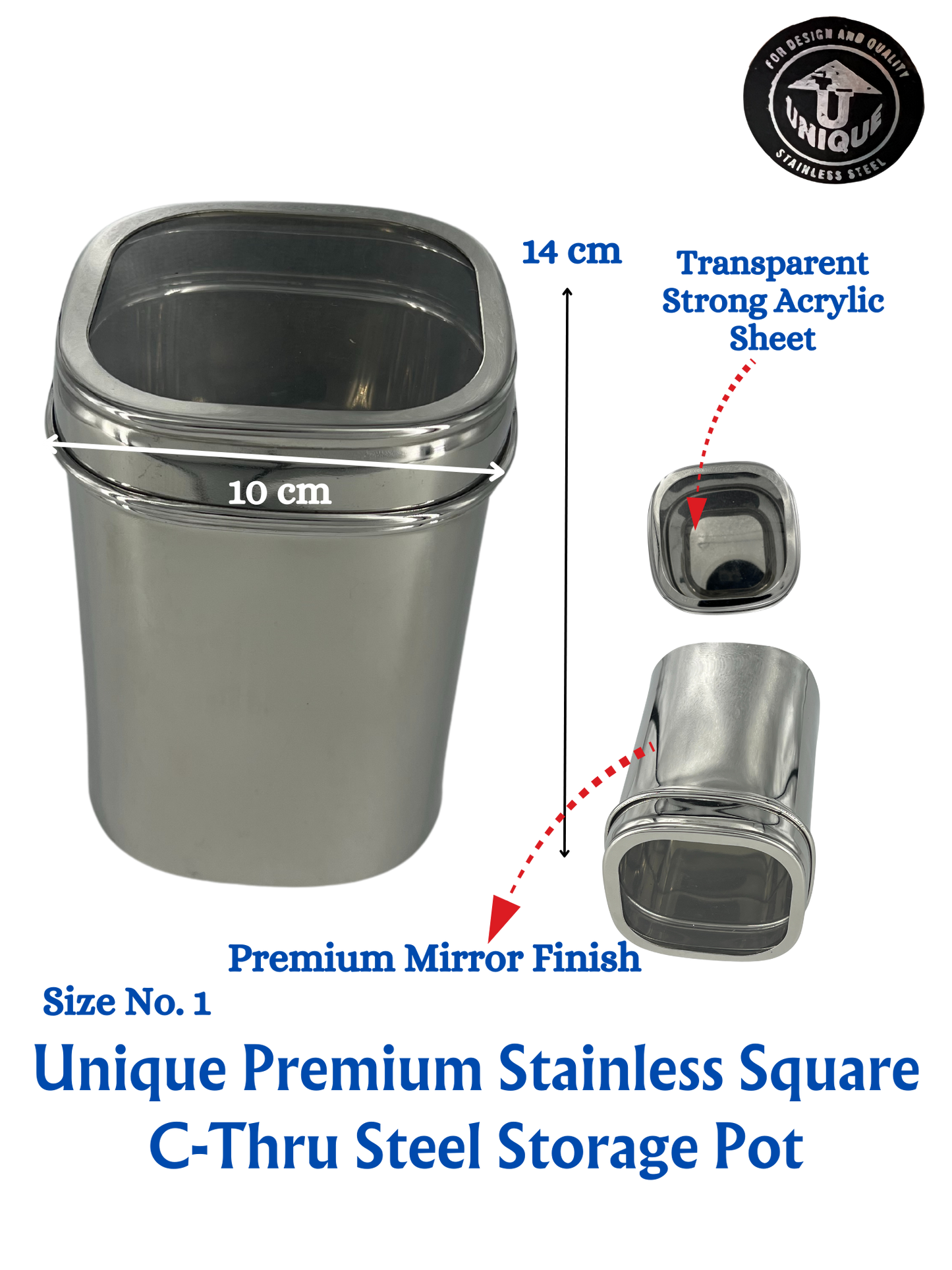 Unique Premium Stainless Square Steel Pot | Storage Container | See Thru | Mirror Polish | Kitchen Items Food Storage - Premium SS Water Jugs Containers Storage from Unique - Just Rs. 965! Shop now at Surana Sons