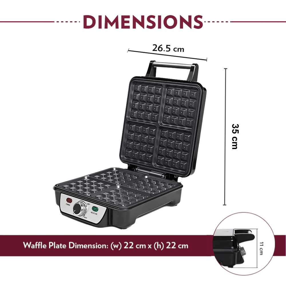 BOROSIL Jumbo 4-Slice Waffle Maker | 1100 Watt