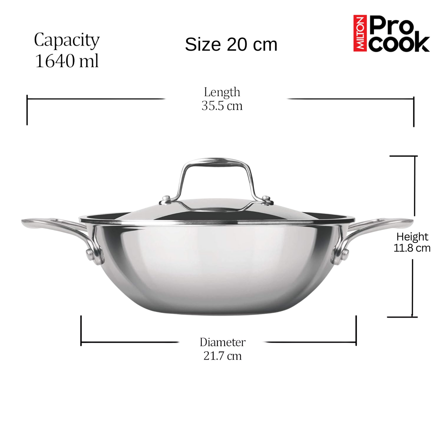 PROCOOK BY MILTON Triply Stainless Steel Kadhai with SS Lid | Induction & Gas Stove Compatible
