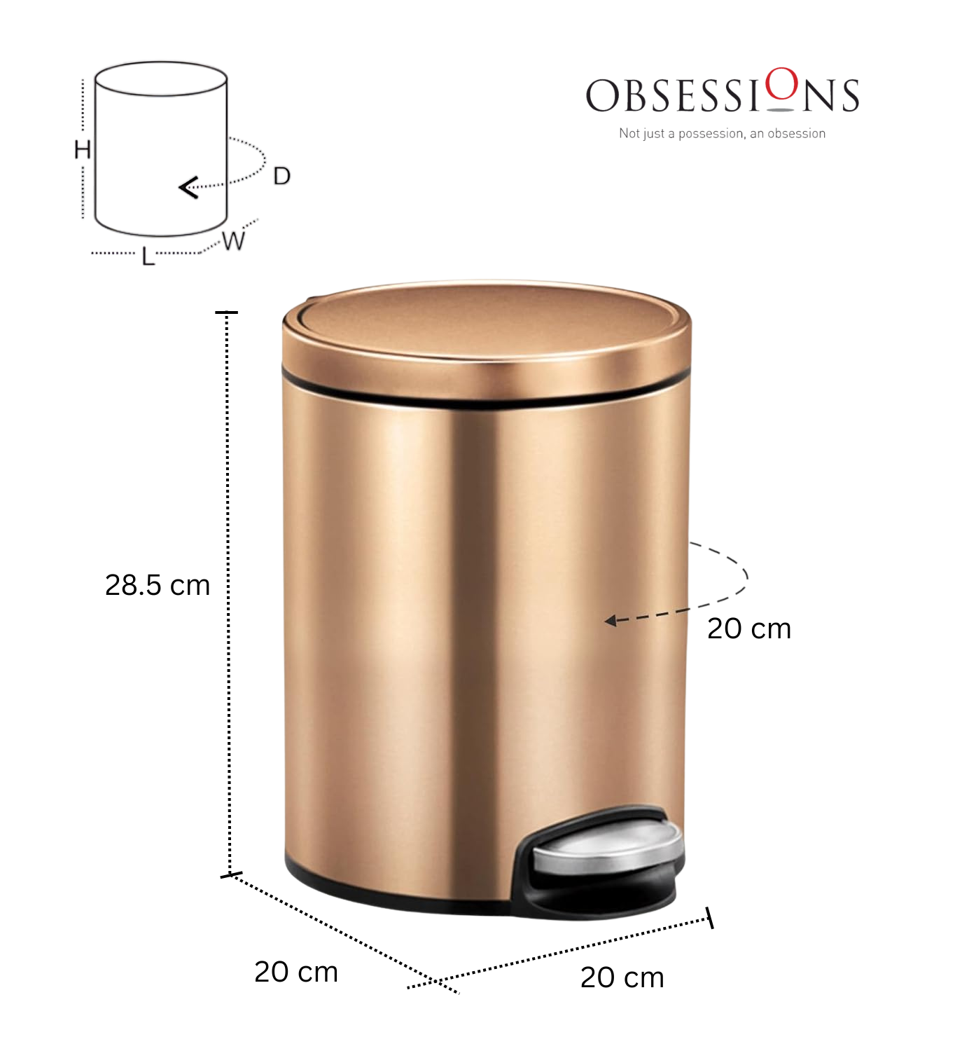 OBSESSIONS EKO Soft-Close Trash Can – 5L Stainless Steel Pedal Bin with Lid & Liner, Elegant Bronze Copper | Home & Kitchen