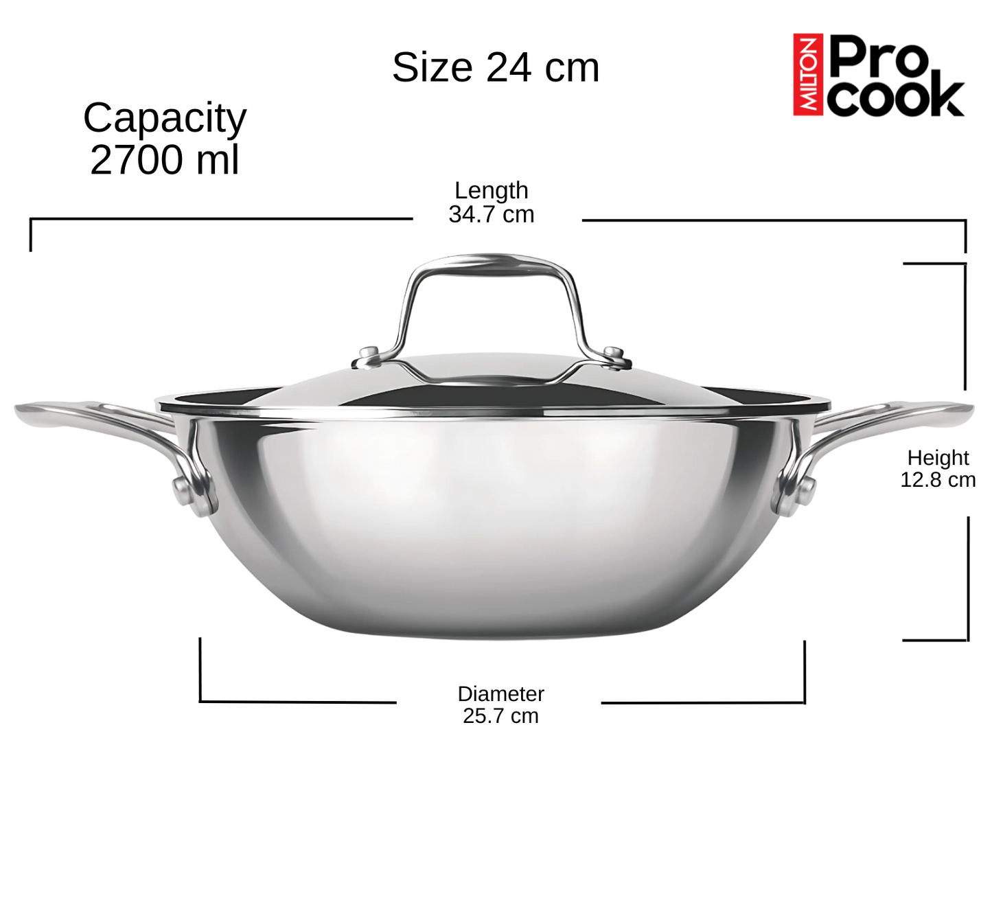 PROCOOK BY MILTON Triply Stainless Steel Kadhai with SS Lid | Induction & Gas Stove Compatible