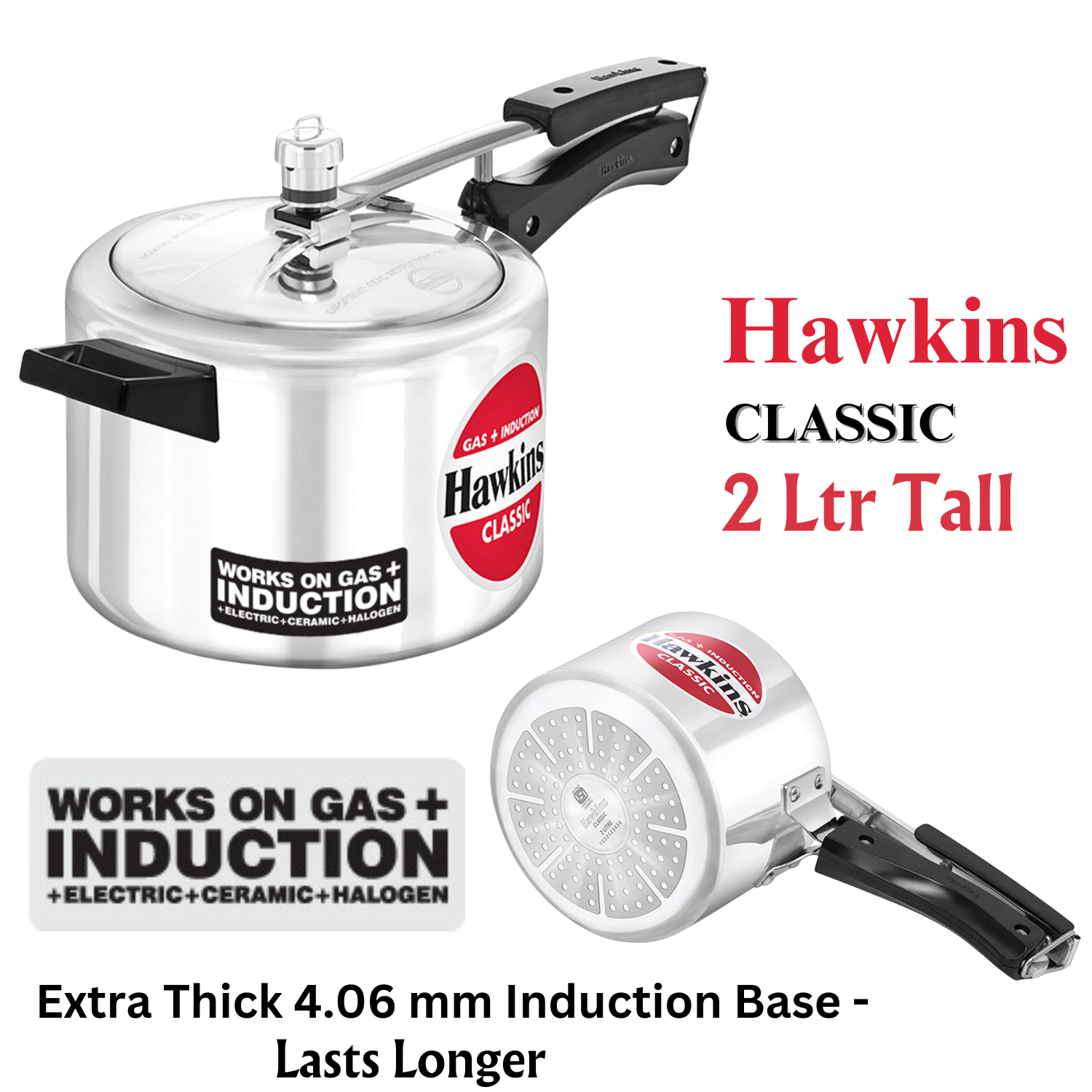 Hawkins Classic Aluminum Pressure Cooker, 5 L, Silver