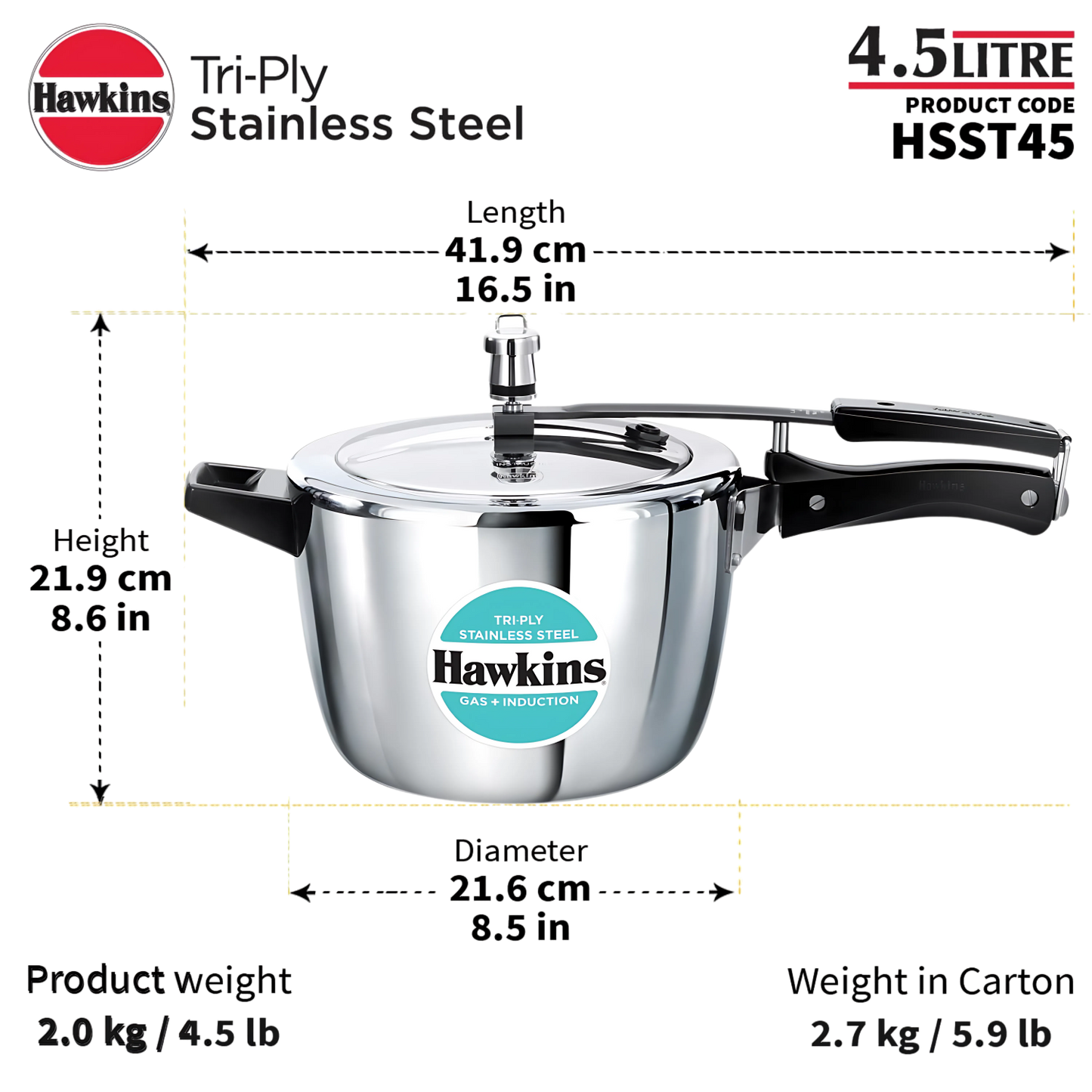 Hawkins Tri-Ply Stainless Steel Pressure Cooker