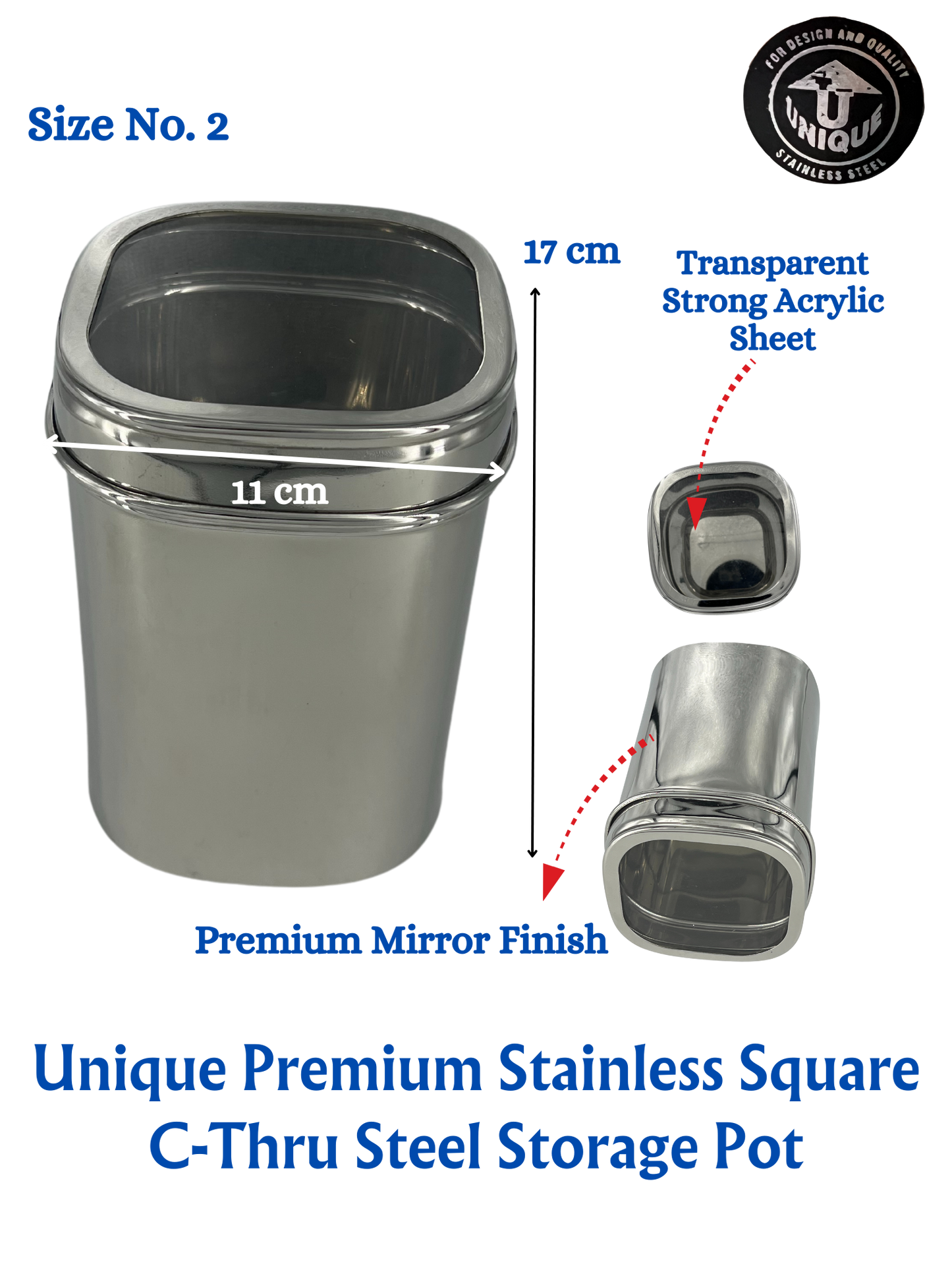 Unique Premium Stainless Square Steel Pot | Storage Container | See Thru | Mirror Polish | Kitchen Items Food Storage - Premium SS Water Jugs Containers Storage from Unique - Just Rs. 965! Shop now at Surana Sons