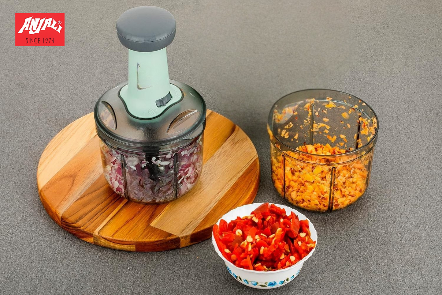 ANJALI Push & Chop Deluxe Round | Vegetable Chopper | Manual