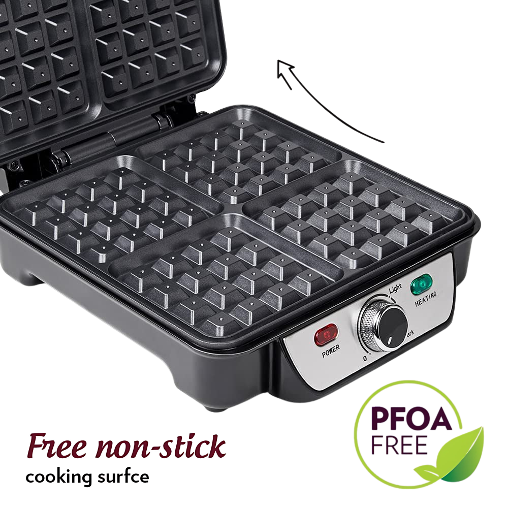 BOROSIL Jumbo 4-Slice Waffle Maker | 1100 Watt