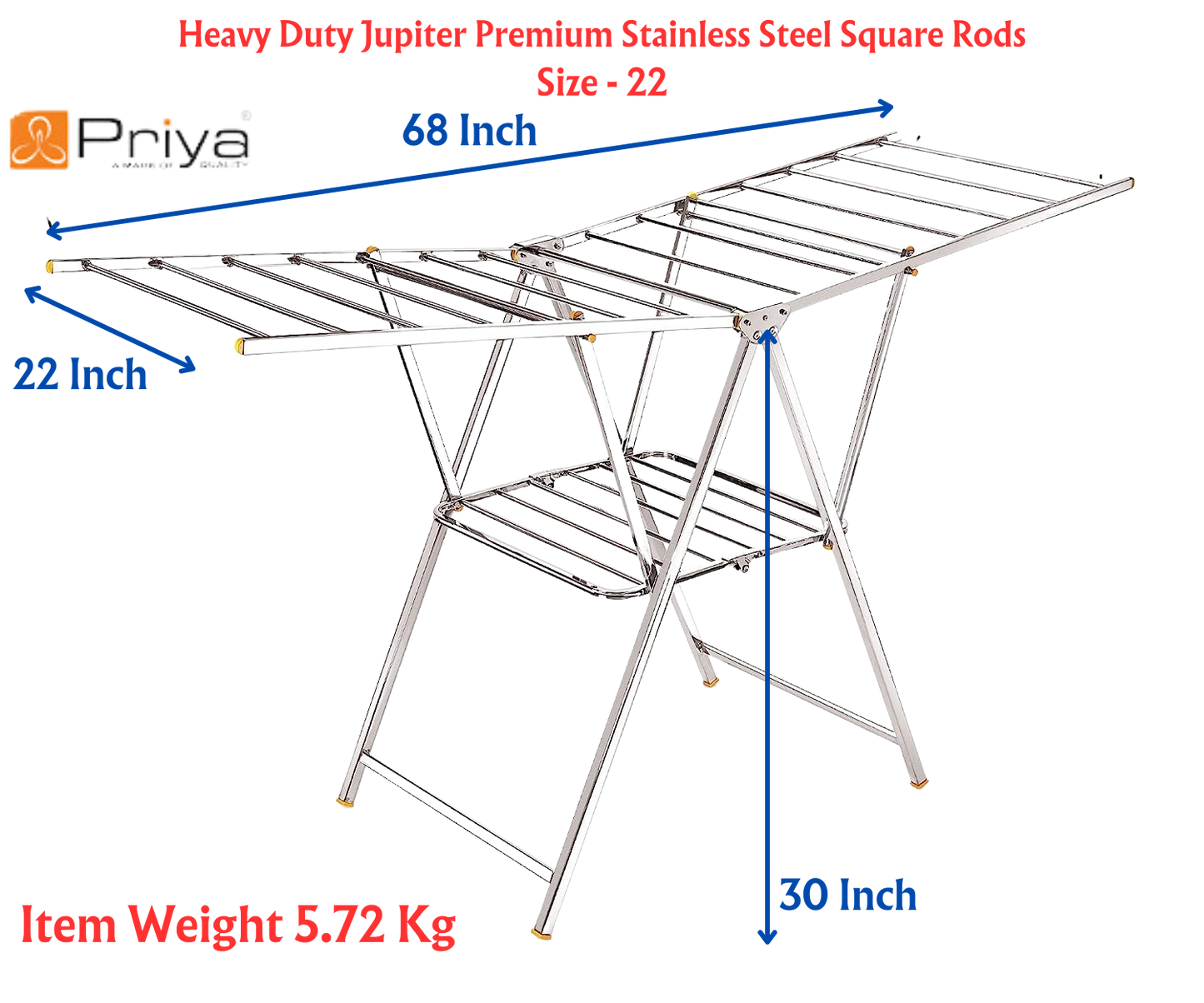 Priya Jupiter Heavy Duty Rust-Free Stainless Steel Foldable Cloth Drying Stand | Indoor/Outdoor/Balcony | Butterfly Model | Adjustable Fold Height - Premium Towel Stand from Priya - Just Rs. 5490! Shop now at Surana Sons
