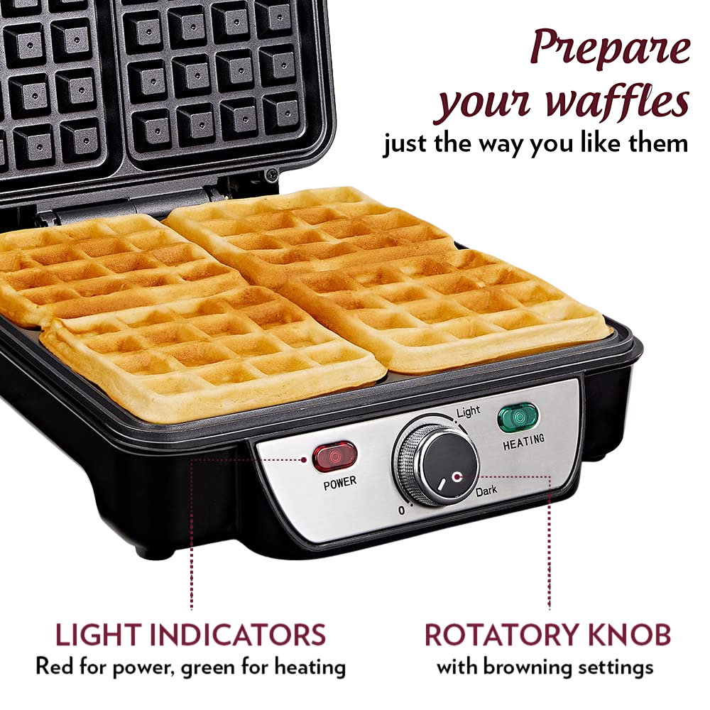 BOROSIL Jumbo 4-Slice Waffle Maker | 1100 Watt