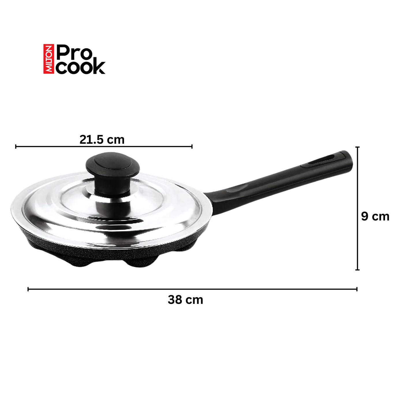MILTON Pro cook Granito Non-Stick Appam Patra Cookware 12 Cavities, Paniyaram Pan with Stainless Steel Lid, Appe Maker, Black