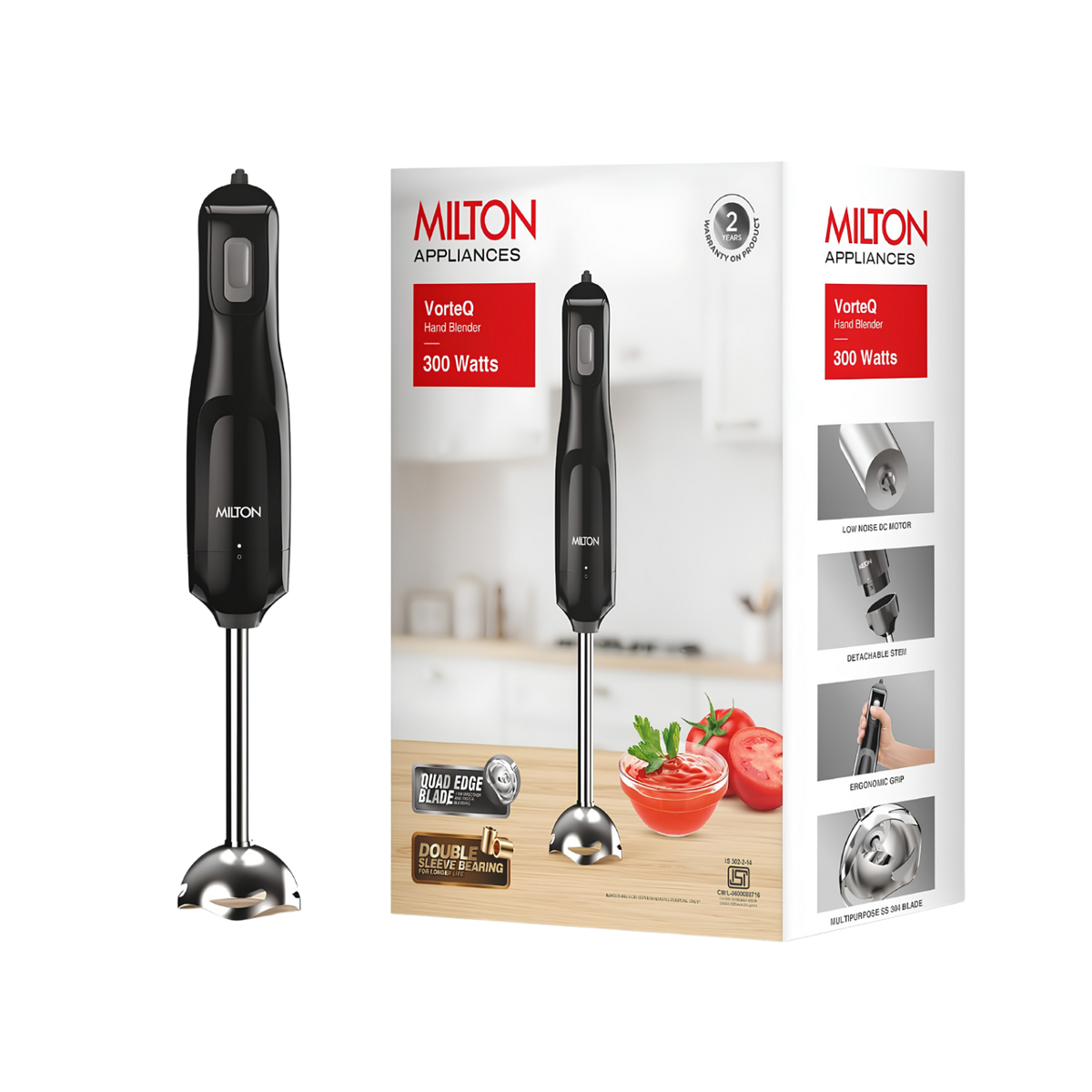 MILTON VorteQ Electric Hand Blender | Powerful 300W Low Noise DC Motor | Ideal for Smoothie, Shakes, Batter, Soups, Baby Food | 2-Year Warranty