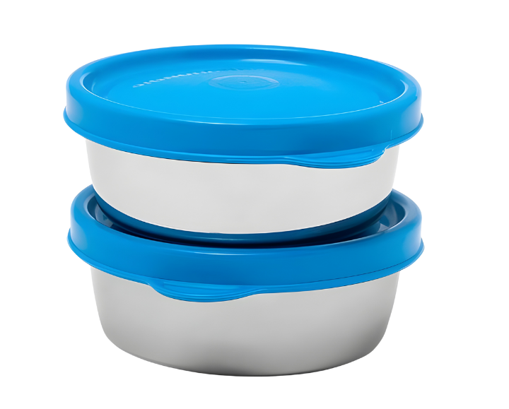 Signoraware Stainless Steel Mini Mate Container with Silicon Leakproof Airtight Lid, 60 ml Each, Set of 2 X 2 Sets (4 Pcs)