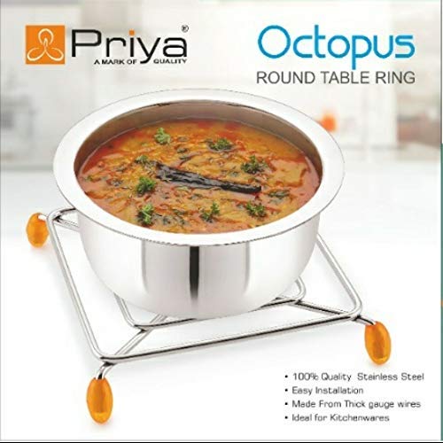 PRIYA Heavy Stainless Steel Premium Mirror Polish Hot Pot Stand | Strong & Durable | Set of 2