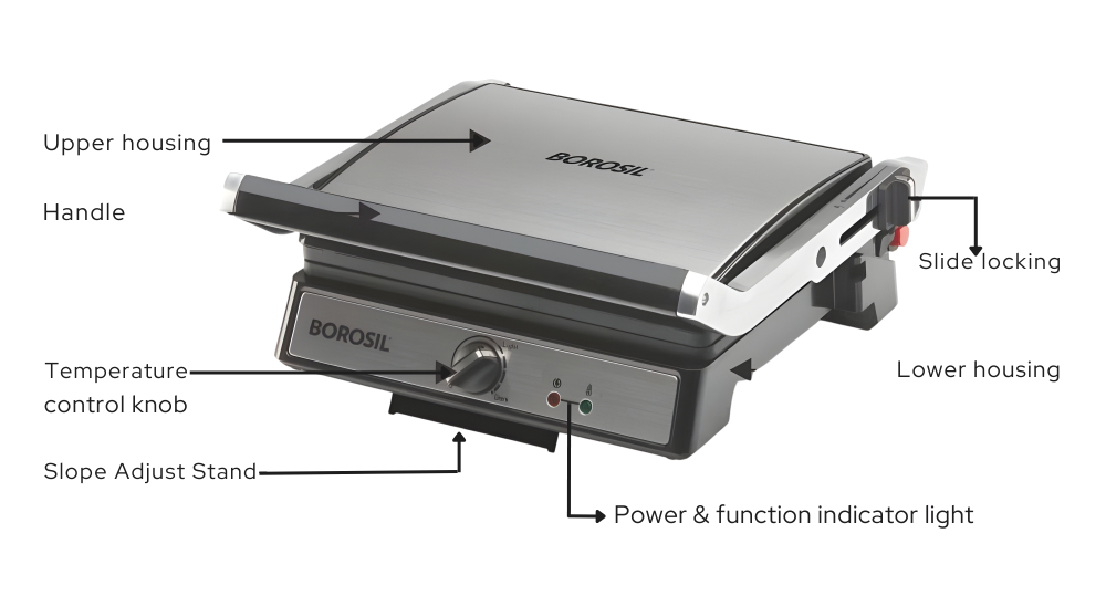 Borosil Super Jumbo, Opens 180°, 2000-Watt Grill Toaster/Sandwich Maker