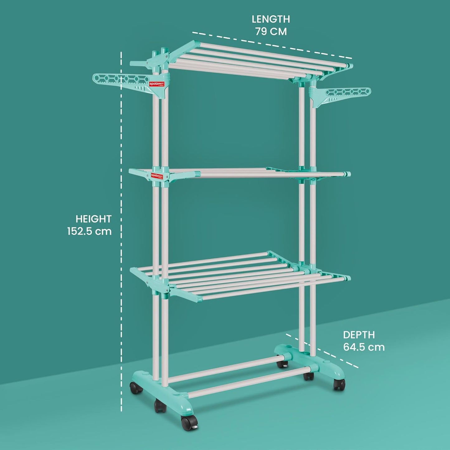 SPOTZERO by Milton 3 Layers Cloth Drying Stand, Aqua Green | Cloth Dryer | Floor | Balcony