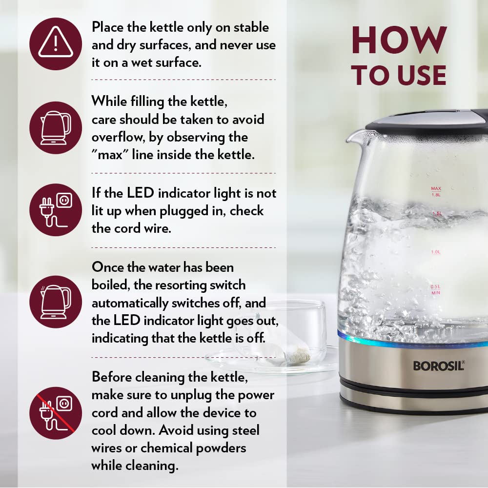 BOROSIL Electric Glass Kettle, 1.8 LTR