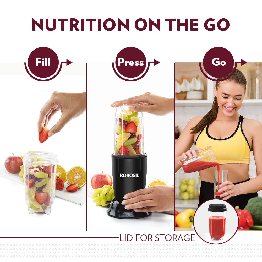 Borosil NutriFresh Portable Mini-Blender & Grinder,For Blending Smoothies & Chutneys, Dry Grinding Spices, Black, 400 W - Premium Nutriblend Blenders from borosil - Just Rs. 2573! Shop now at Surana Sons