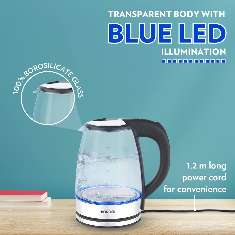 BOROSIL Electric Glass Kettle, 1.8 LTR