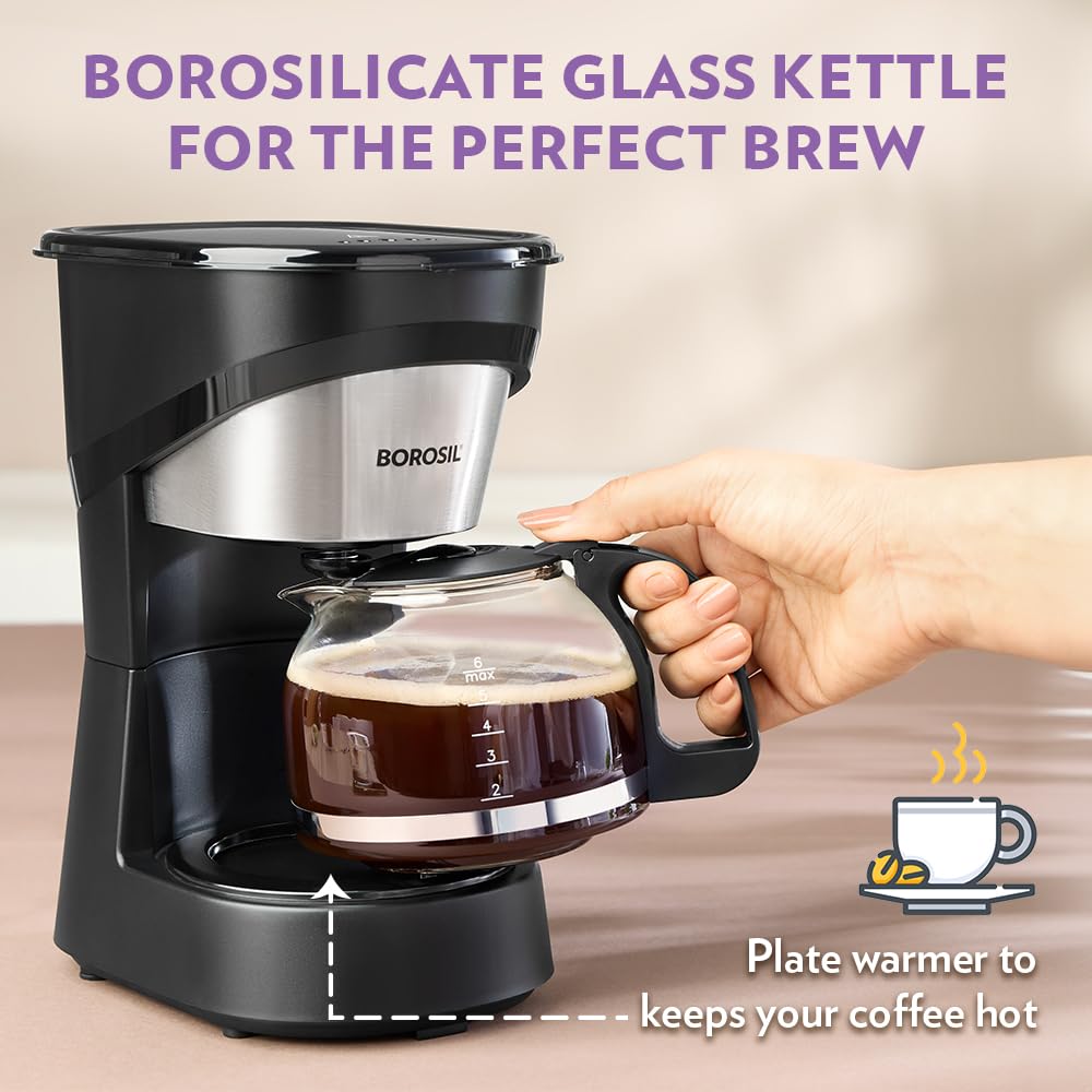 BOROSIL Brew Pro Drip Coffee Maker with Borosilicate Glass Carafe, 550 Watt - Premium Coffee Maker from Borosil - Just Rs. 1899! Shop now at Surana Sons