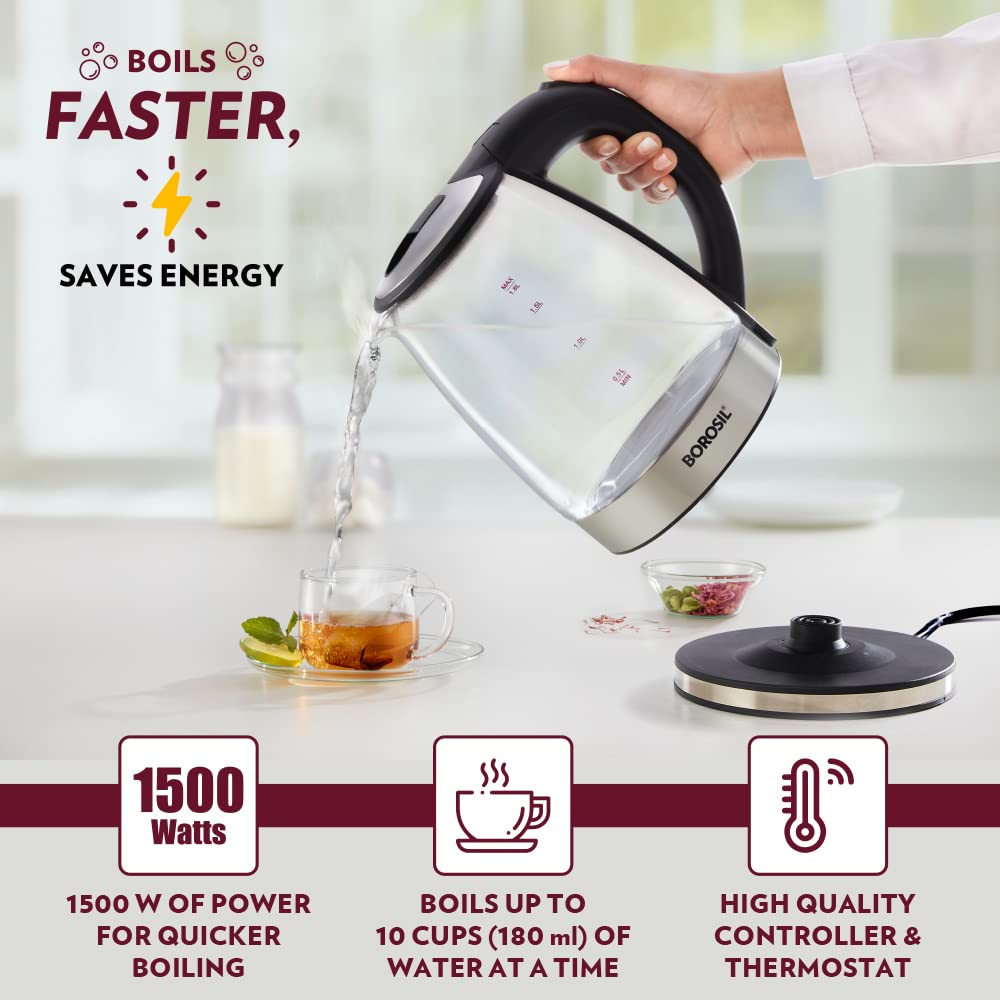 BOROSIL Electric Glass Kettle, 1.8 LTR