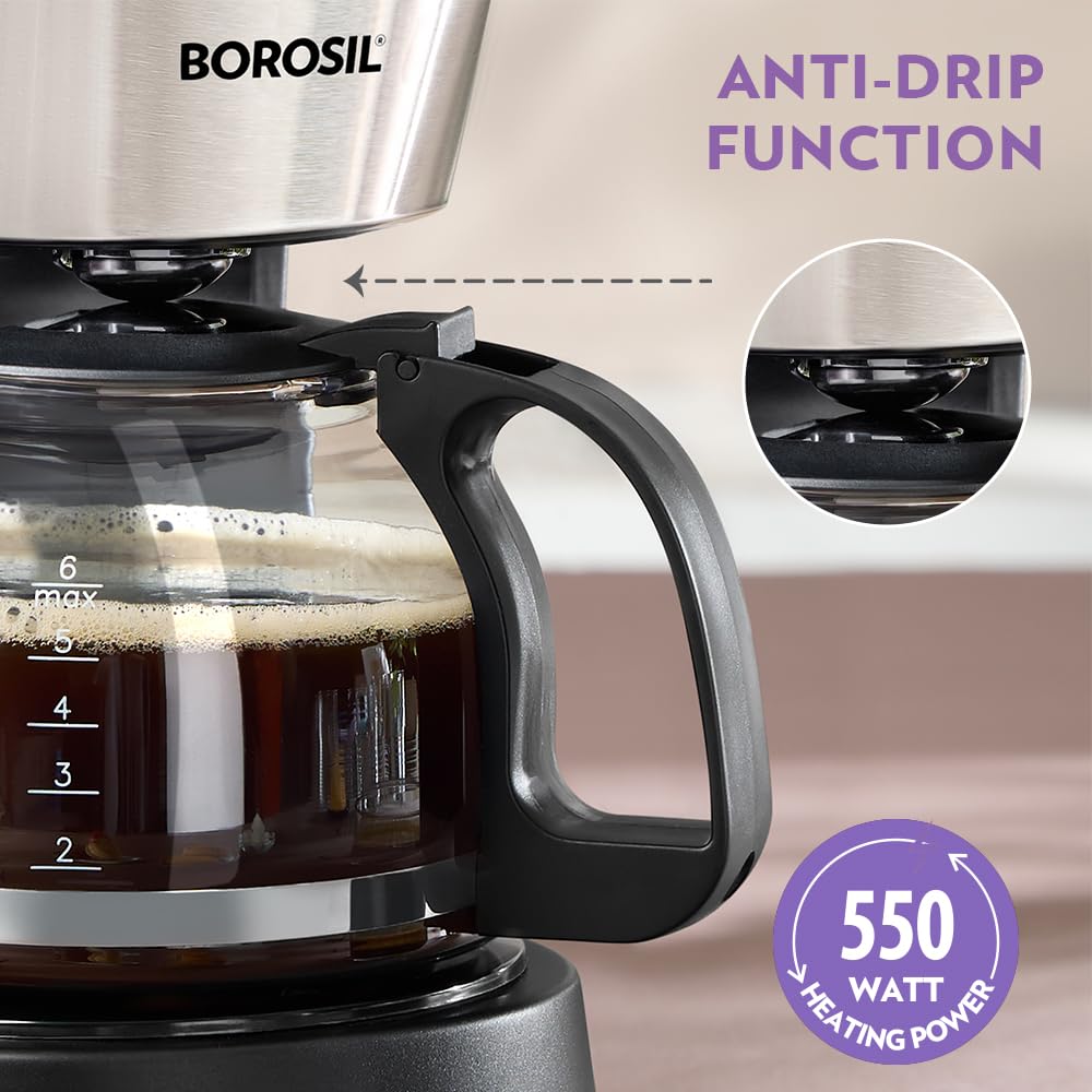 BOROSIL Brew Pro Drip Coffee Maker with Borosilicate Glass Carafe, 550 Watt - Premium Coffee Maker from Borosil - Just Rs. 1899! Shop now at Surana Sons