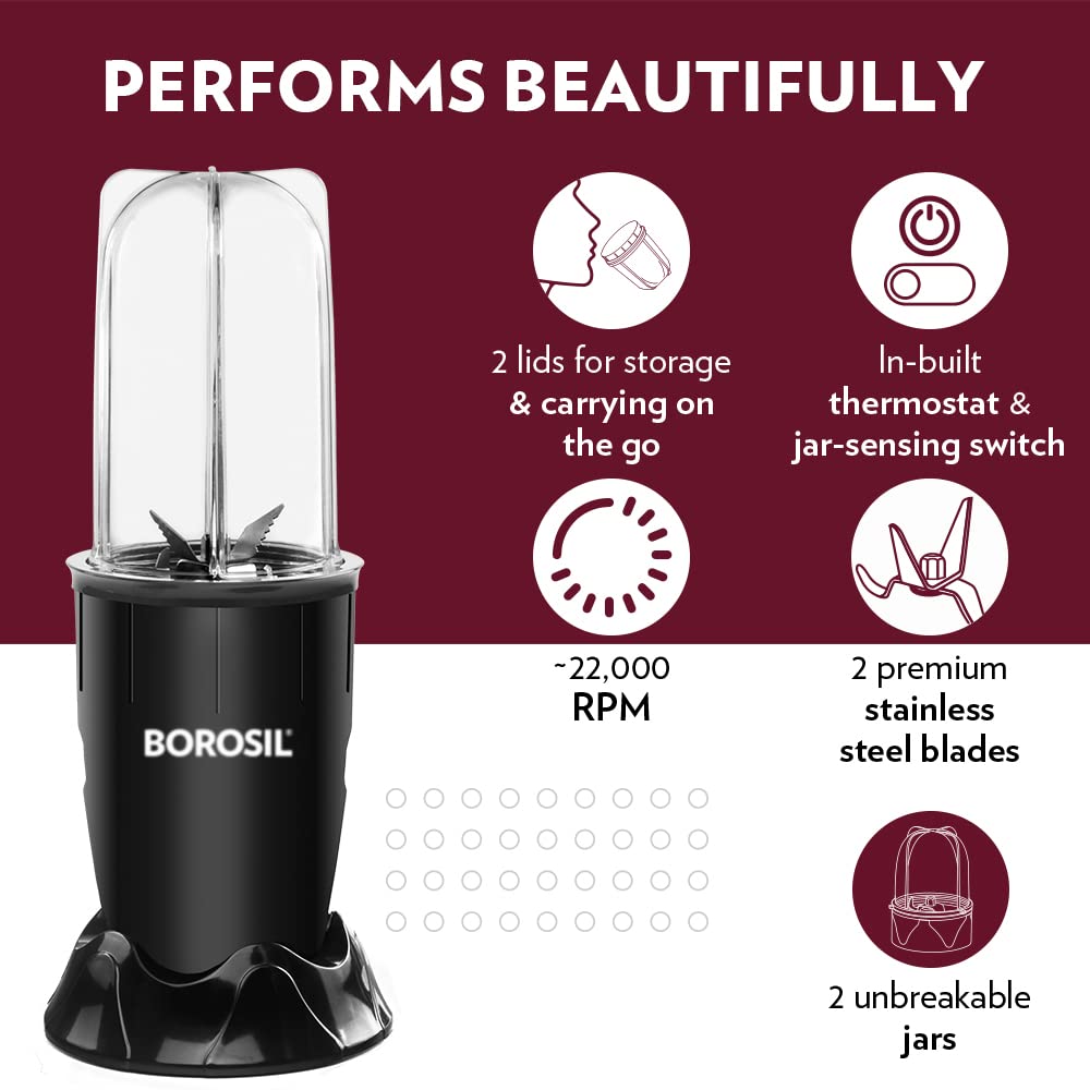 Borosil NutriFresh Portable Mini-Blender & Grinder,For Blending Smoothies & Chutneys, Dry Grinding Spices, Black, 400 W - Premium Nutriblend Blenders from borosil - Just Rs. 2573! Shop now at Surana Sons