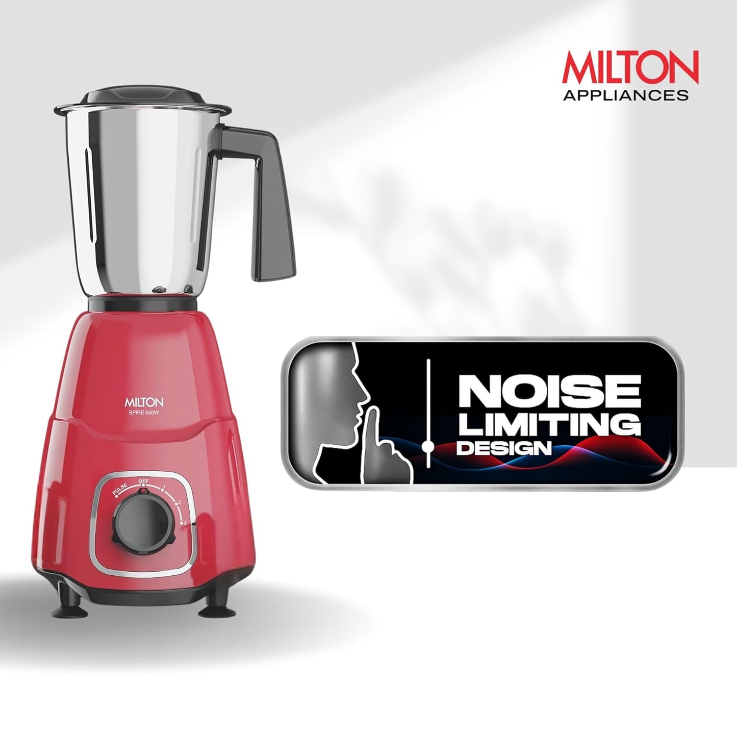 MILTON Spire Mixer Grinder, ISI Certified, Grindstone Blade Technology | 550 W | 3 Jar
