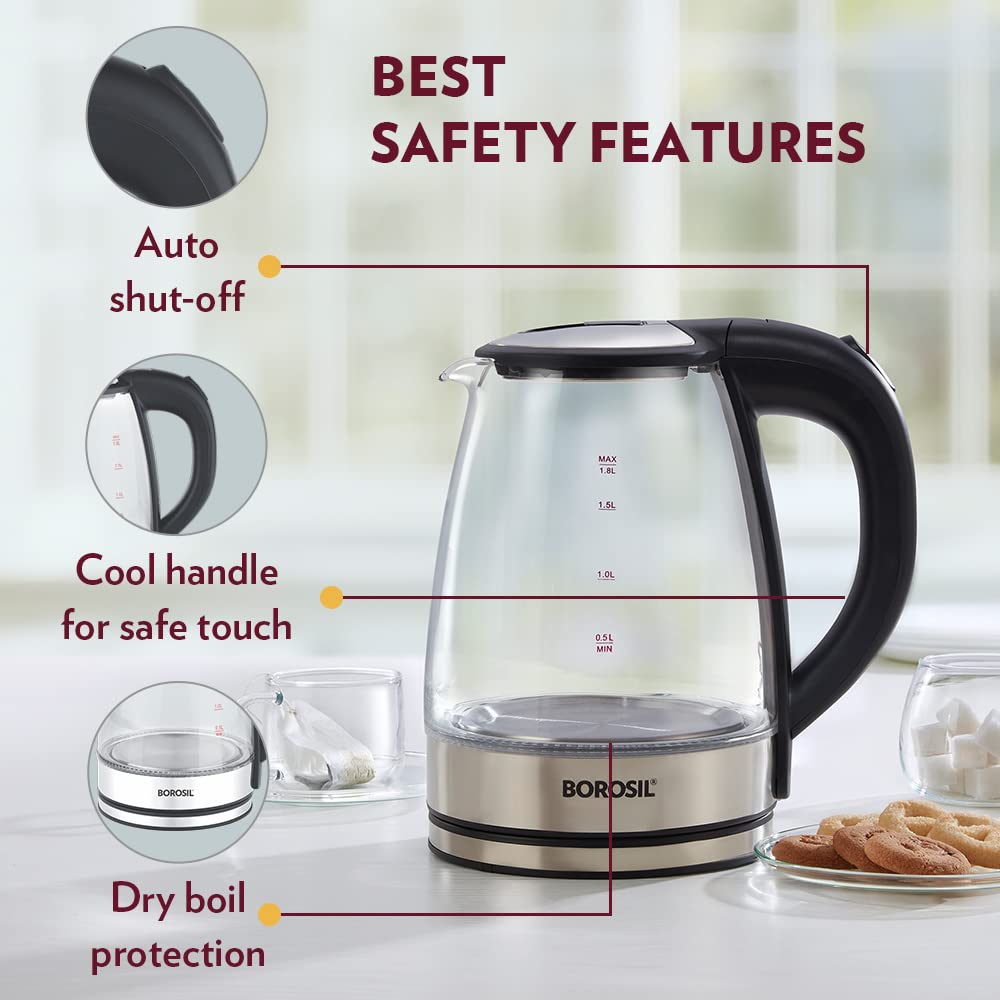 BOROSIL Electric Glass Kettle, 1.8 LTR