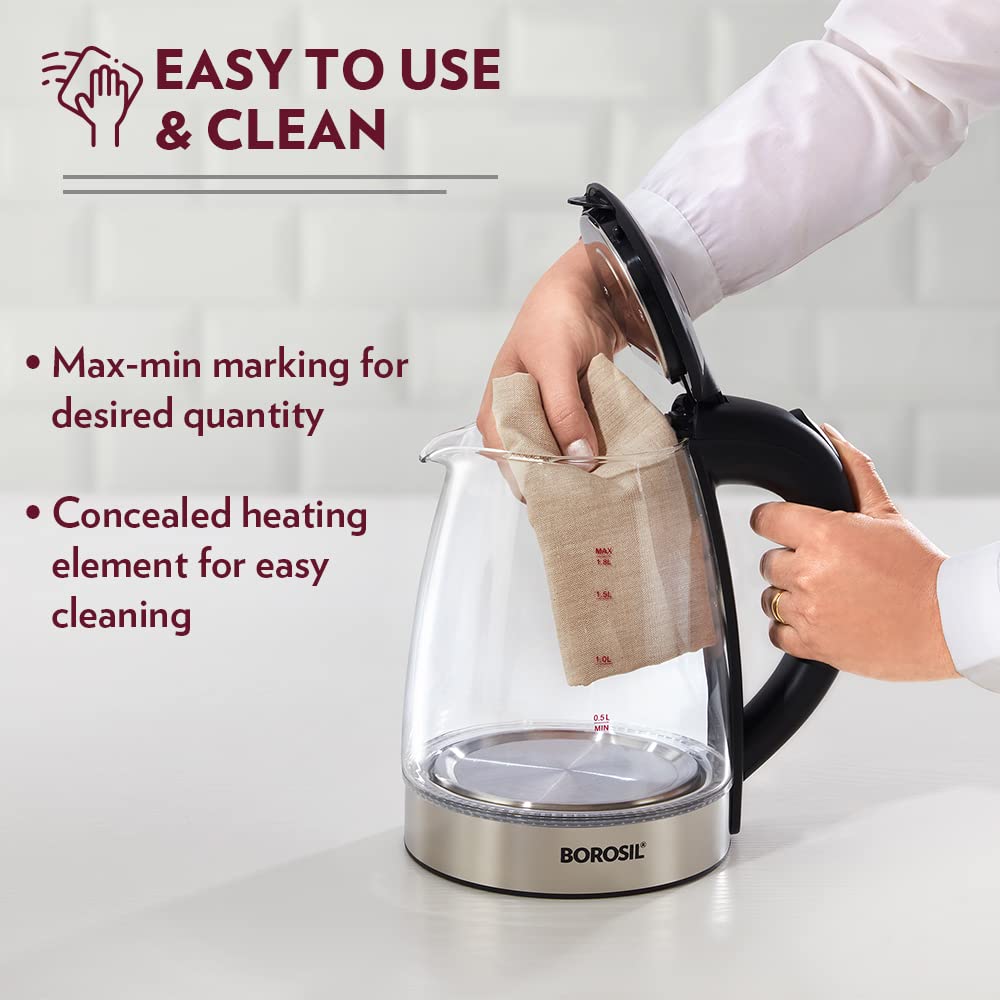 BOROSIL Electric Glass Kettle, 1.8 LTR