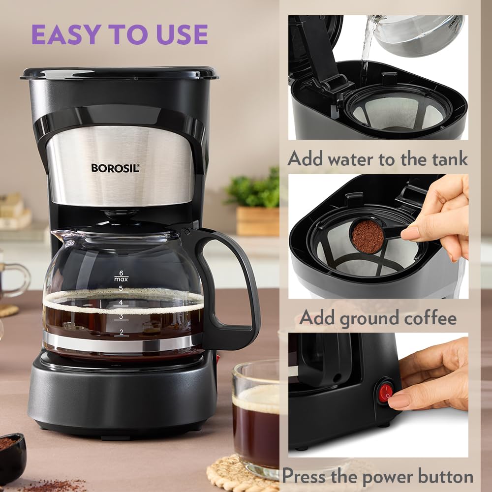 BOROSIL Brew Pro Drip Coffee Maker with Borosilicate Glass Carafe, 550 Watt - Premium Coffee Maker from Borosil - Just Rs. 1899! Shop now at Surana Sons