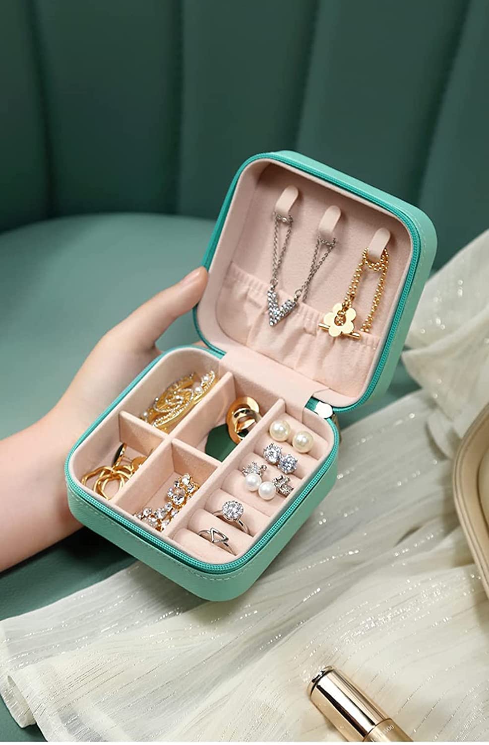 Jewellery Organiser PU Leather Zipper | Dividers Container for Rings, Earrings, Necklace - Premium Jwellery Box from Generic - Just Rs. 290! Shop now at Surana Sons