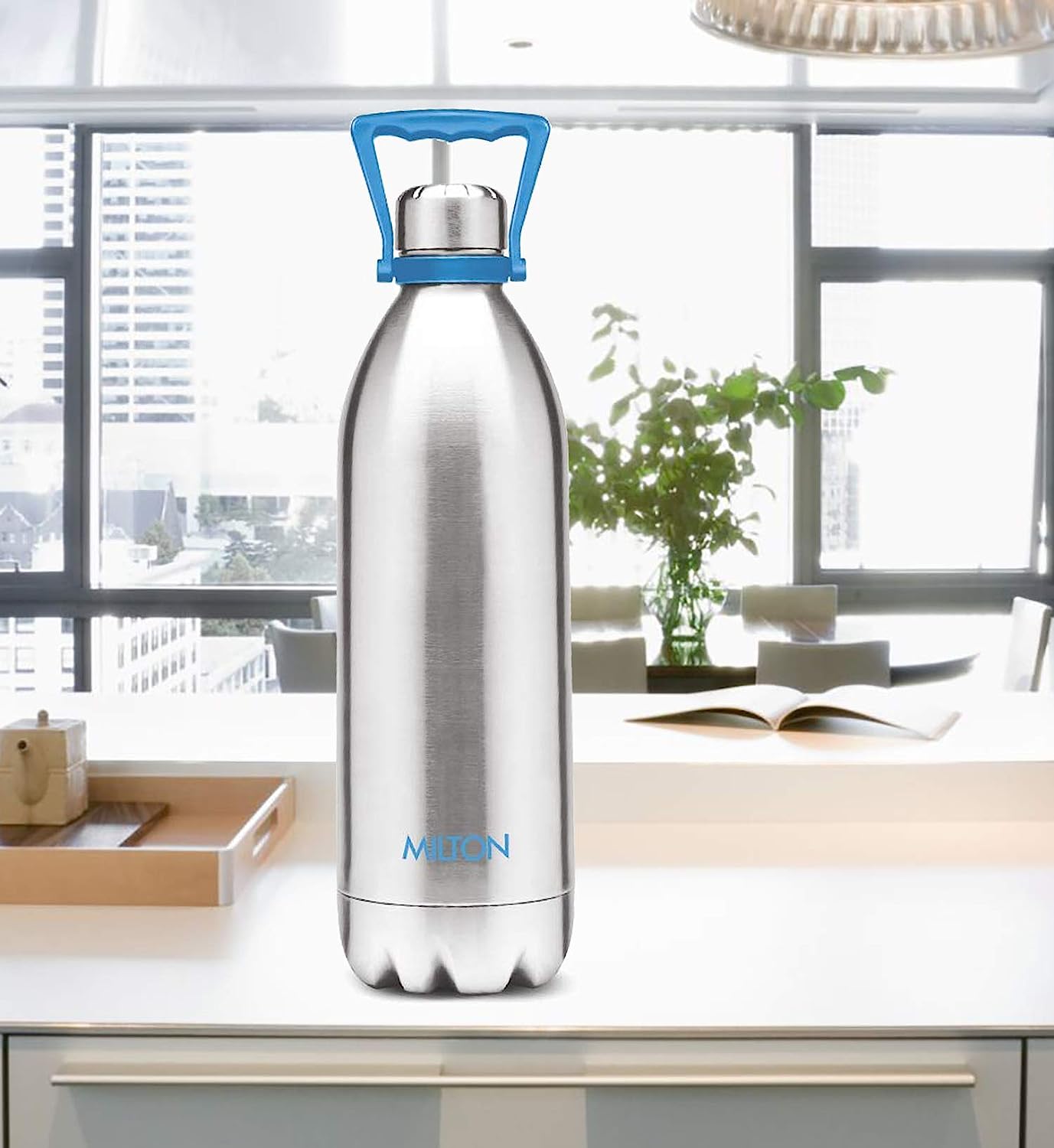 Milton Duo 2000 (1860 ML) Thermosteel 24 Hours Hot and Cold Water Bottle with Handle, 1 Piece, 1.86 Litres, Silver | Leak Proof | - Premium Hot & Cold Steel Vacuum Bottles from Milton - Just Rs. 1720! Shop now at Surana Sons
