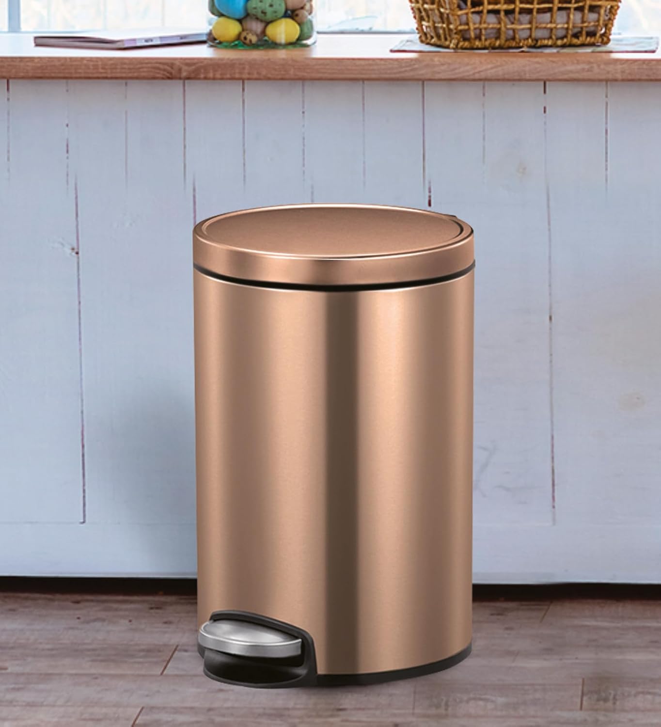 OBSESSIONS EKO Soft-Close Trash Can – 5L Stainless Steel Pedal Bin with Lid & Liner, Elegant Bronze Copper | Home & Kitchen