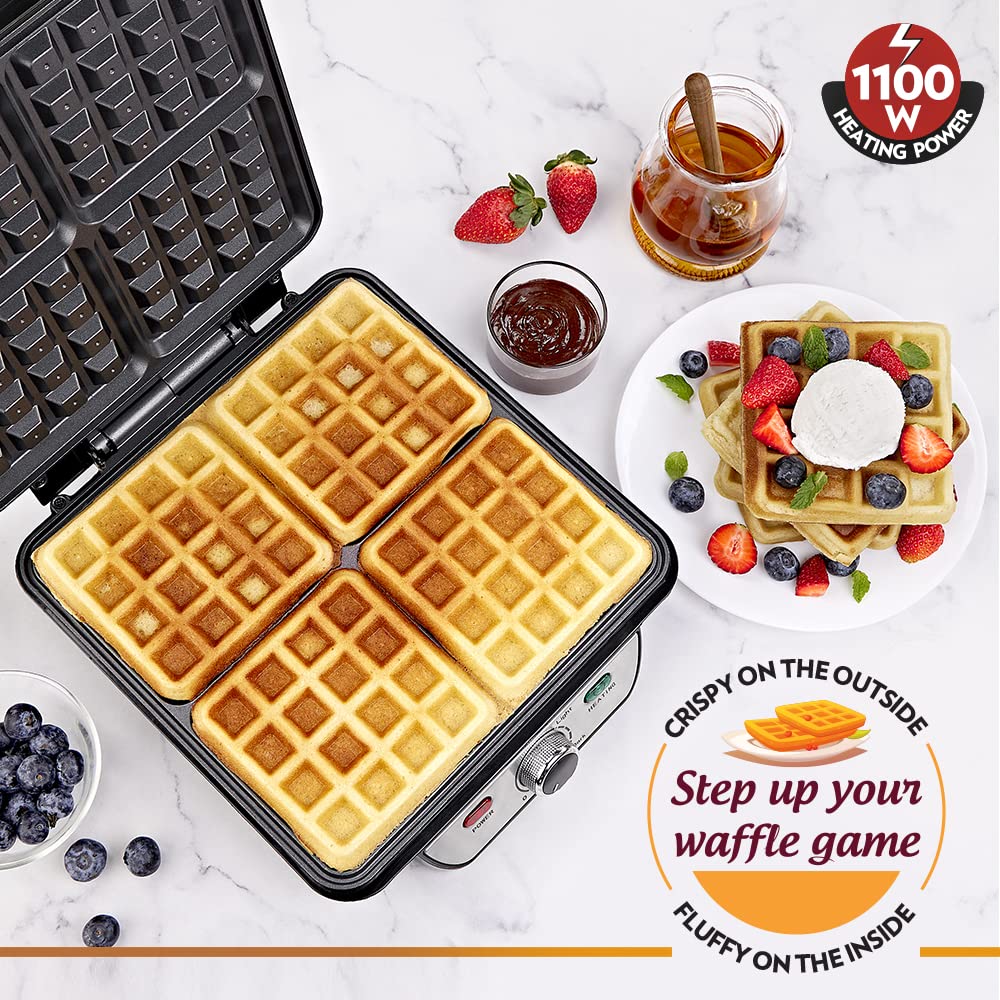 BOROSIL Jumbo 4-Slice Waffle Maker | 1100 Watt