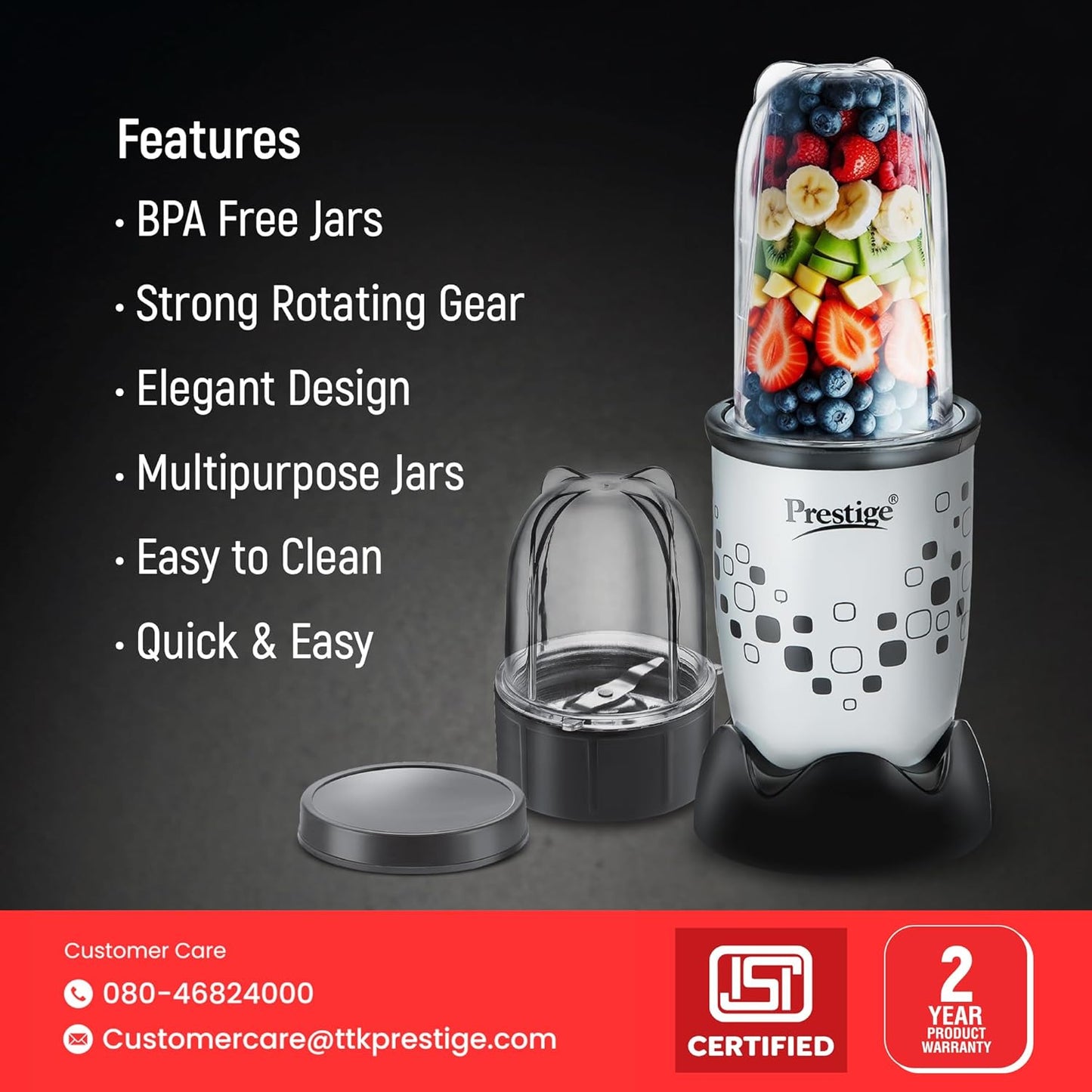 PRESTIGE 350 Watts Nutri-Mix 2.0 Mixer Grinder with 2 Jars | Compact Design | Multipurpose Jars | Inter-Lock System