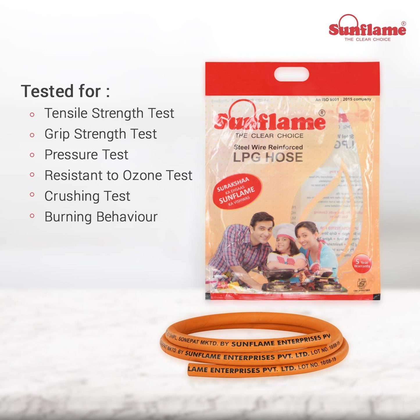 Sunflame 1.5 Mtr LPG Rubber Hose Pipe with Reinforced Steel Wire, ISI Certified (Orange) - Premium Gas Pipe from Sunflame - Just Rs. 199! Shop now at Surana Sons