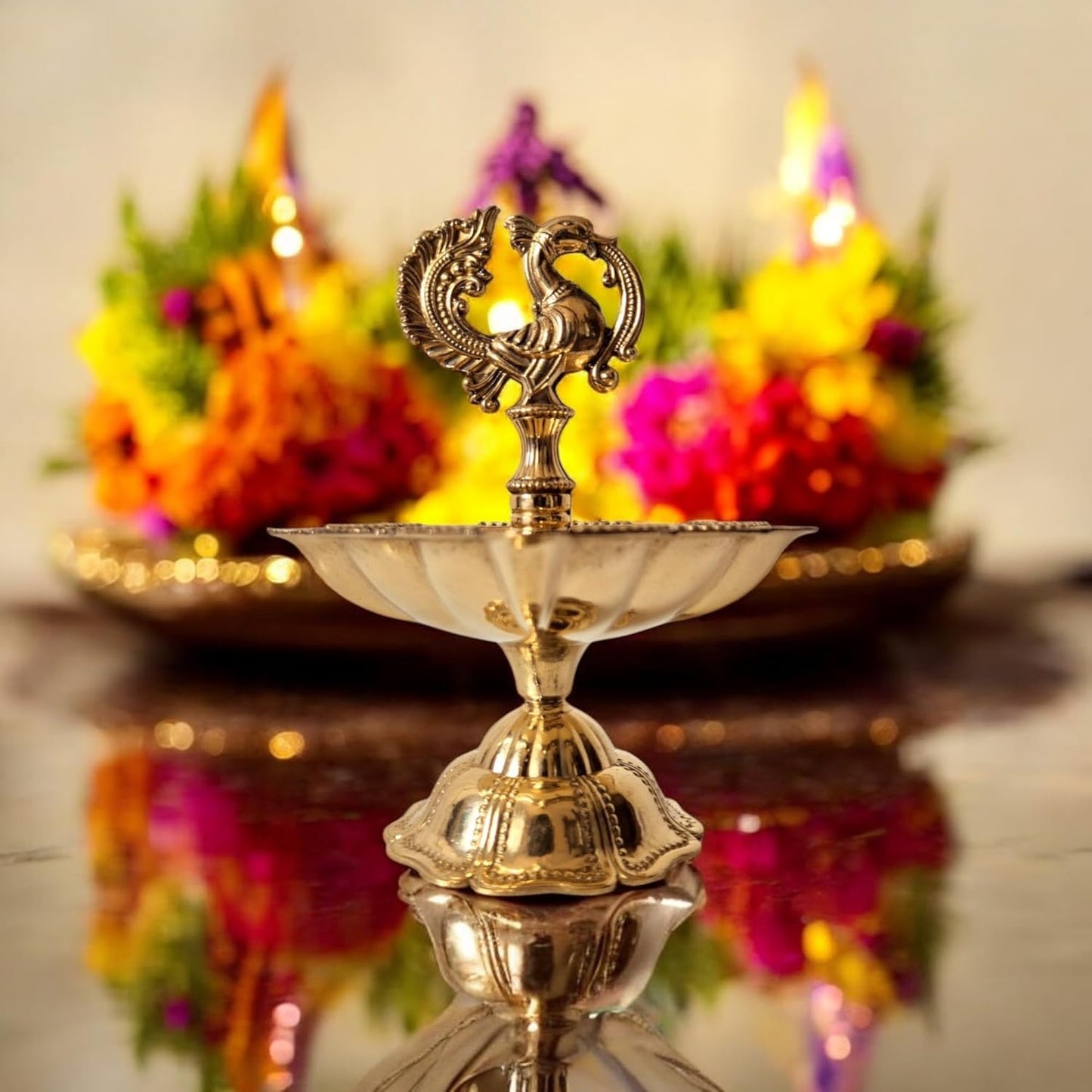 Brass Peacock Design Diya