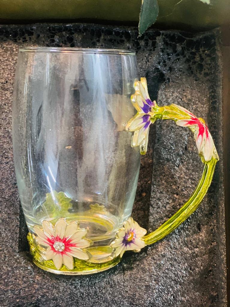 Hi-Luxe Premium Charles big Water and Juice Glasses/Mugs Set of 4 Transparent Tinted Glass, 350 Ml, Stylish and Crystal Tall Highball Glasses with Unique Floral Handles for Water, Juice and Cocktails - Premium from Hi-Luxe - Just Rs. 3045! Shop now at Surana Sons