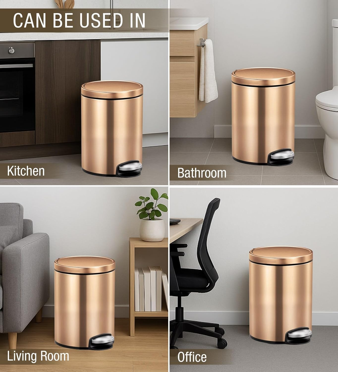 OBSESSIONS EKO Soft-Close Trash Can – 5L Stainless Steel Pedal Bin with Lid & Liner, Elegant Bronze Copper | Home & Kitchen