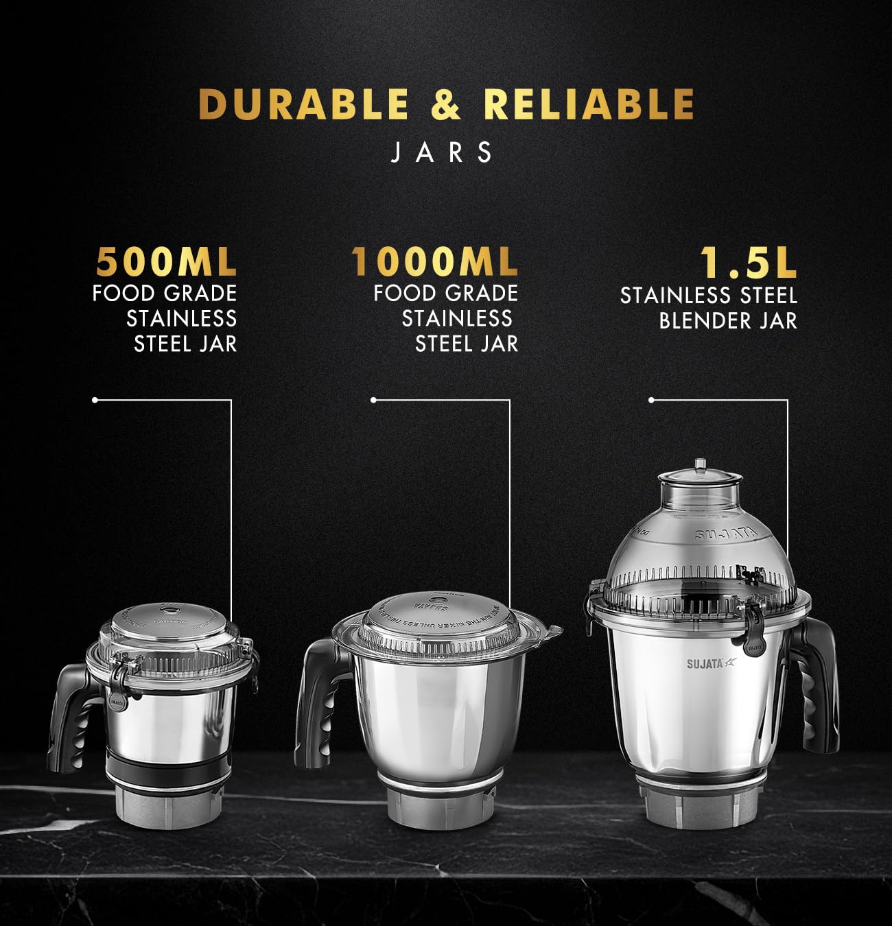 SUJATA 1000 Watt Mixer Grinder, Black | MG02 | 3 Jar