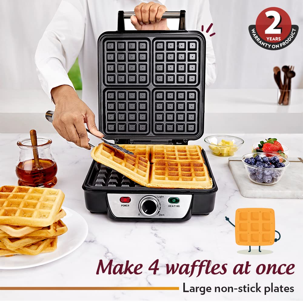 BOROSIL Jumbo 4-Slice Waffle Maker | 1100 Watt