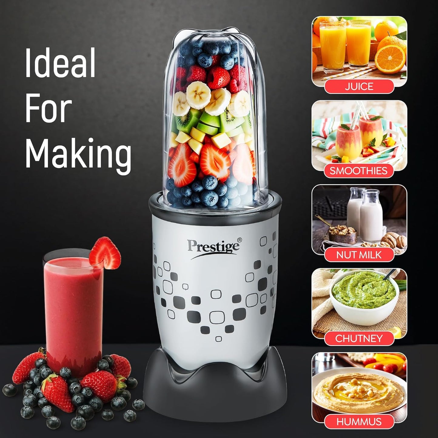 PRESTIGE 350 Watts Nutri-Mix 2.0 Mixer Grinder with 2 Jars | Compact Design | Multipurpose Jars | Inter-Lock System