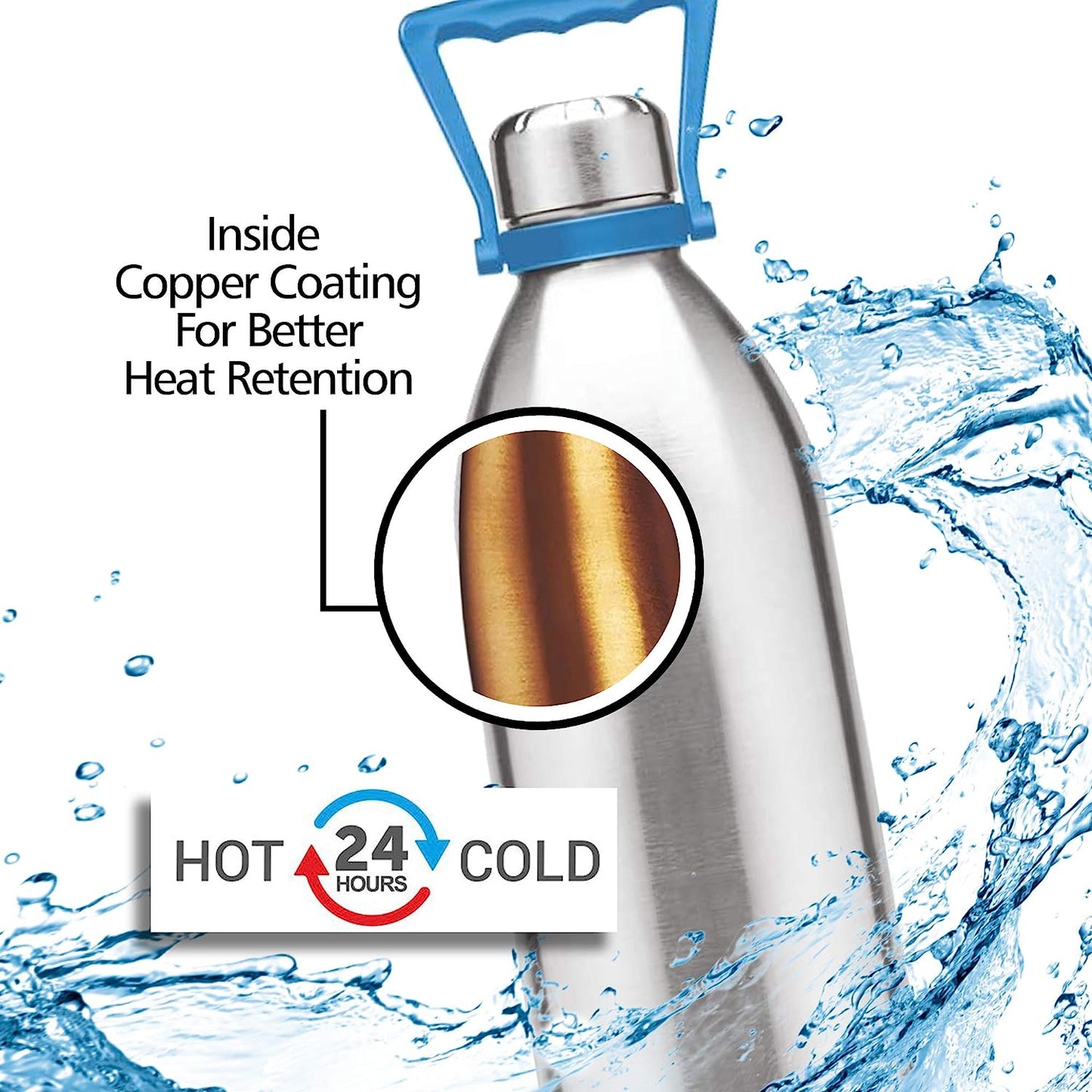 Milton Duo 2000 (1860 ML) Thermosteel 24 Hours Hot and Cold Water Bottle with Handle, 1 Piece, 1.86 Litres, Silver | Leak Proof | - Premium Hot & Cold Steel Vacuum Bottles from Milton - Just Rs. 1720! Shop now at Surana Sons