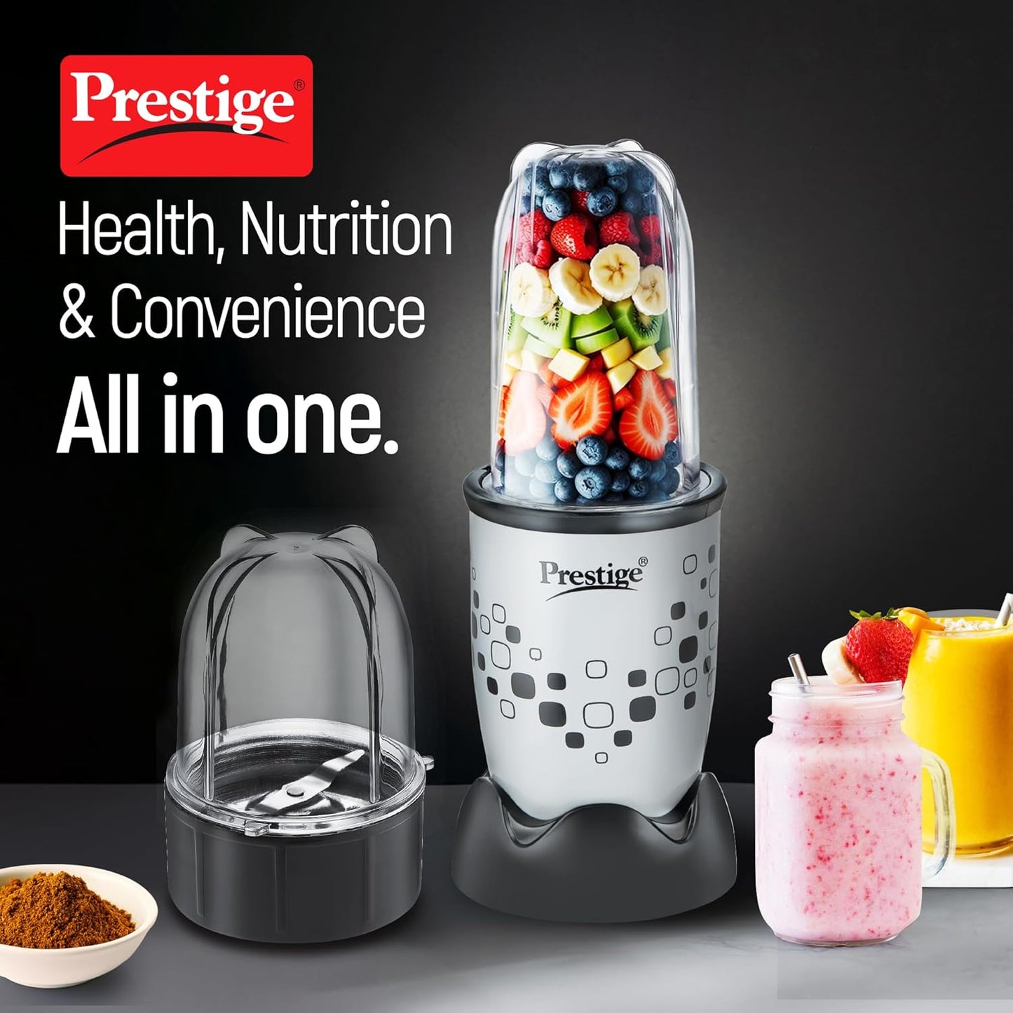 PRESTIGE 350 Watts Nutri-Mix 2.0 Mixer Grinder with 2 Jars | Compact Design | Multipurpose Jars | Inter-Lock System