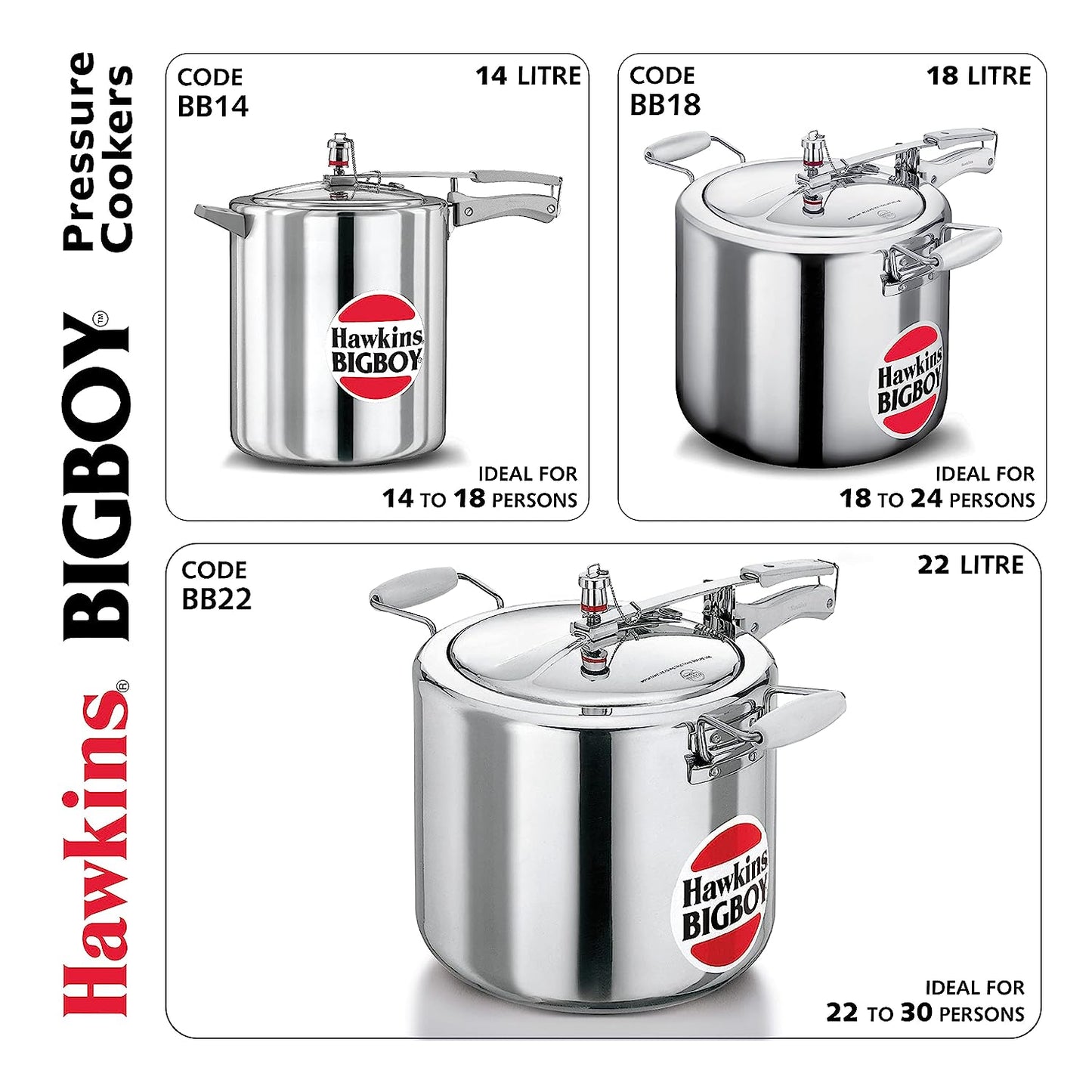 Hawkins BigBoy 18/22 Ltr Aluminum Inner Lid Pressure Cooker (Silver) - Premium Aluminium Pressure Cooker from Hawkins - Just Rs. 6300! Shop now at Surana Sons