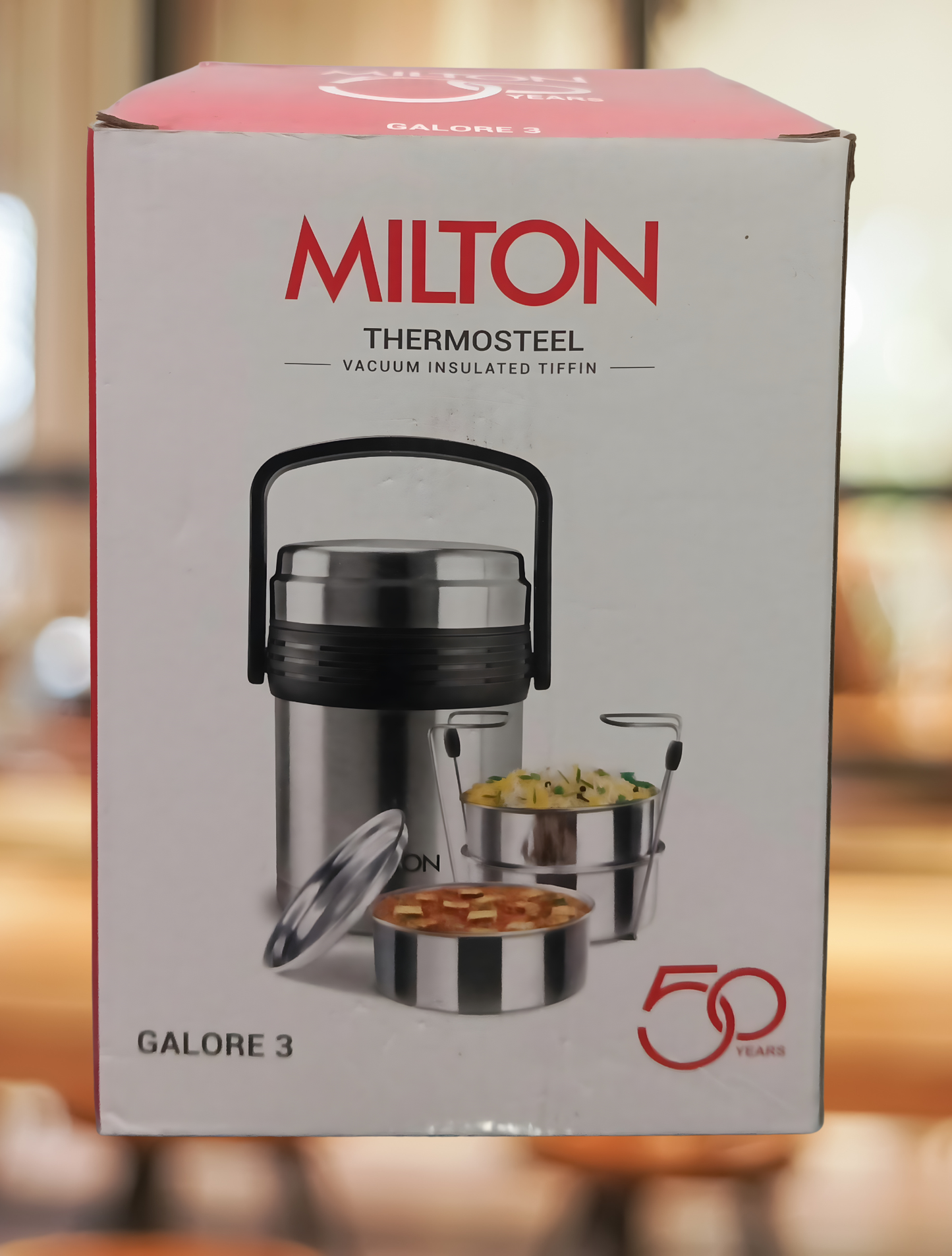 MILTON Galore Thermosteel Tiffin Set of 3 Containers, 370 ml Each | Carry Case | Easy to Carry | Hot & Cold | Rust Proof