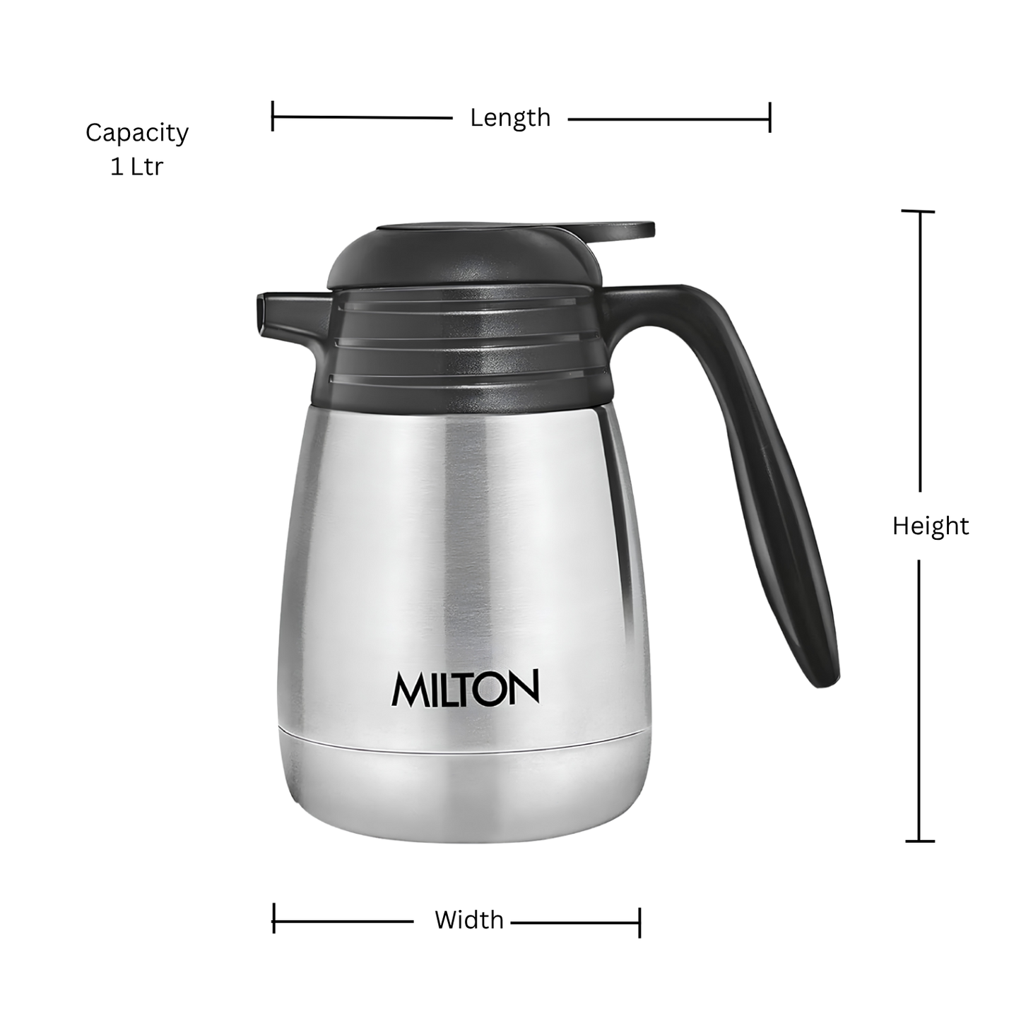 MILTON Stainless Steel Double Walled Vacuum Insulated Carafe 1000 Flask with Handle, 1000 ml, Silver |For Hot & Cold Beverages |Leak Proof | Rust Free | Easy to Carry